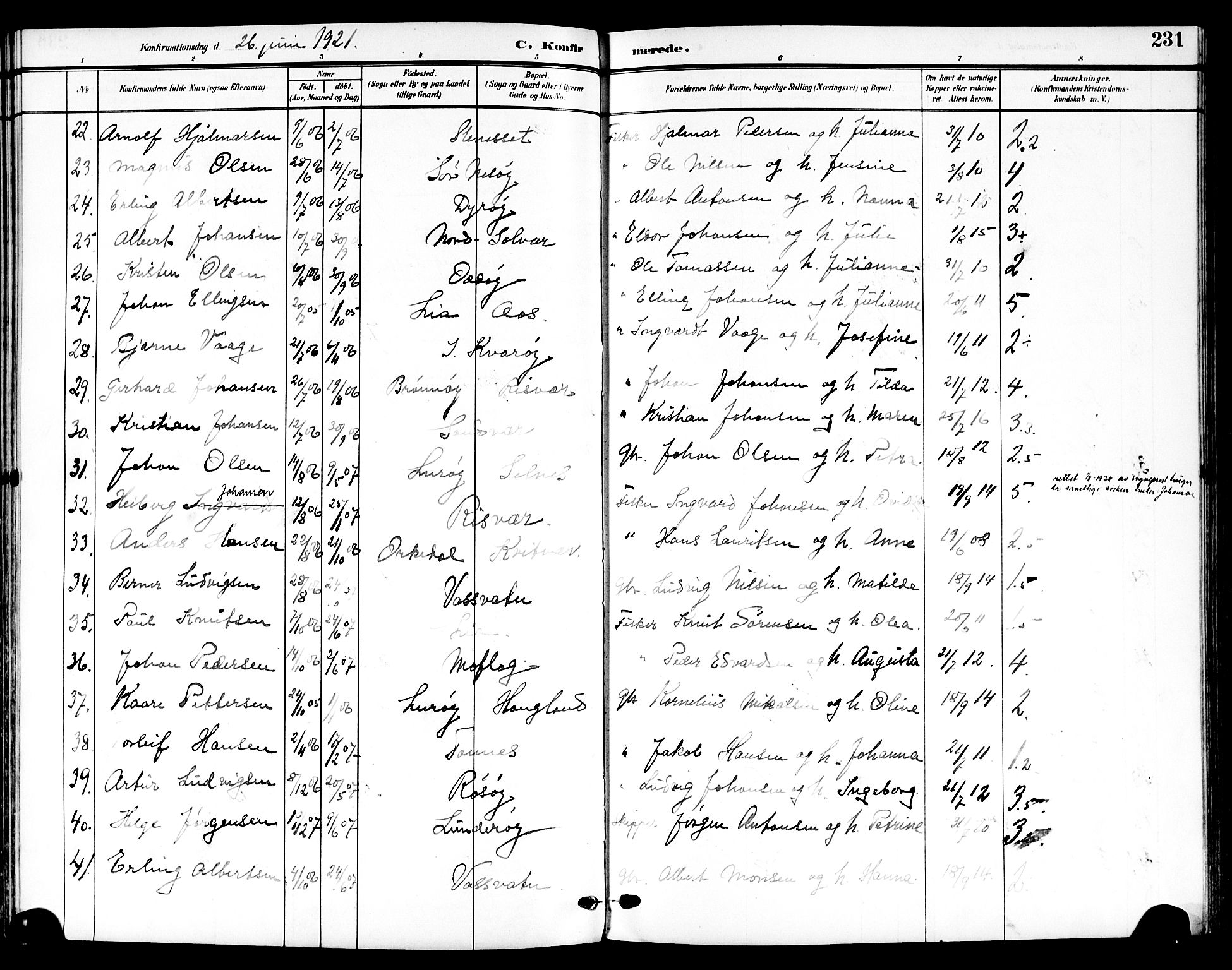 Ministerialprotokoller, klokkerbøker og fødselsregistre - Nordland, AV/SAT-A-1459/839/L0569: Parish register (official) no. 839A06, 1903-1922, p. 231