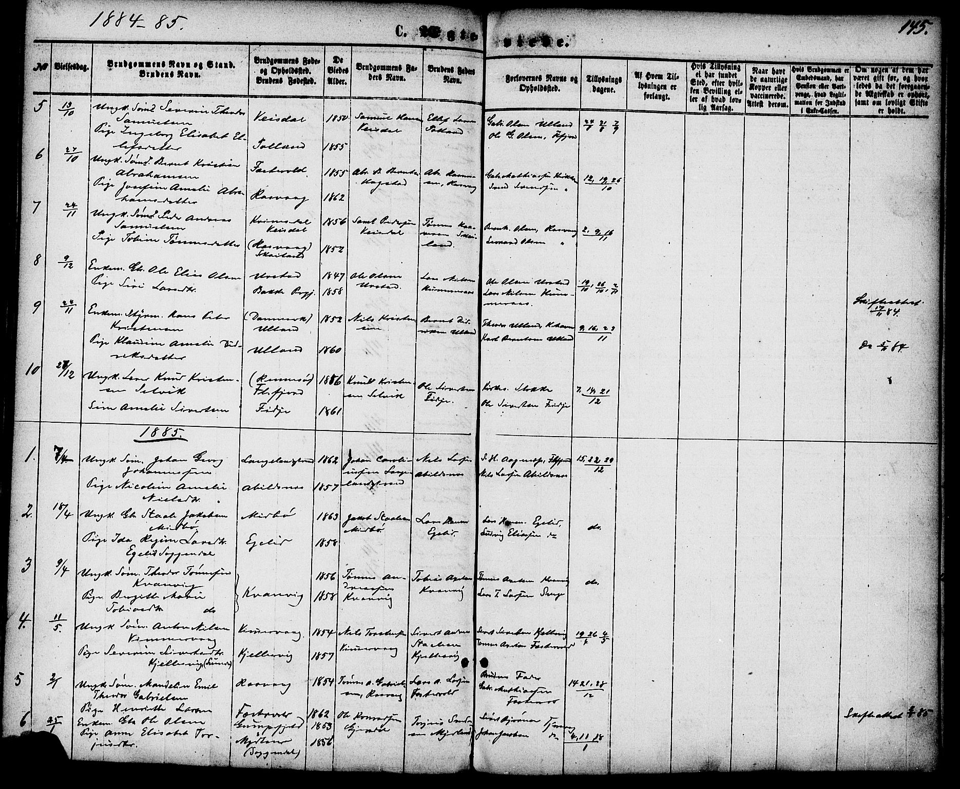 Flekkefjord sokneprestkontor, AV/SAK-1111-0012/F/Fa/Fab/L0005: Parish register (official) no. A 5, 1870-1886, p. 145