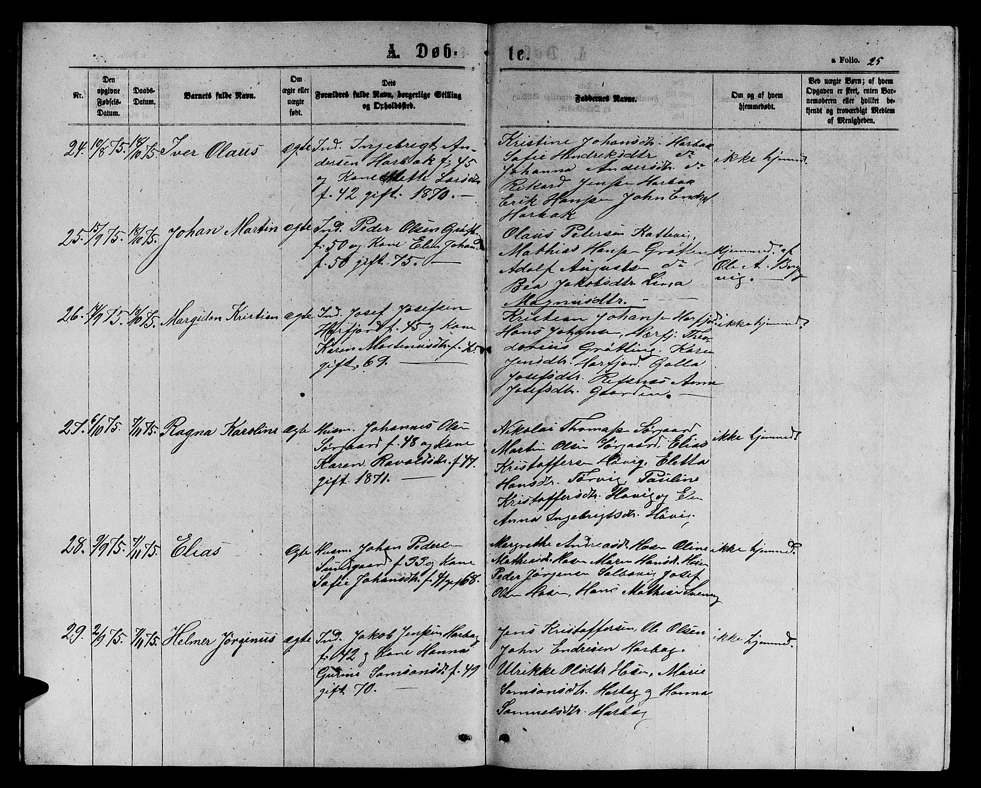 Ministerialprotokoller, klokkerbøker og fødselsregistre - Sør-Trøndelag, SAT/A-1456/656/L0695: Parish register (copy) no. 656C01, 1867-1889, p. 25