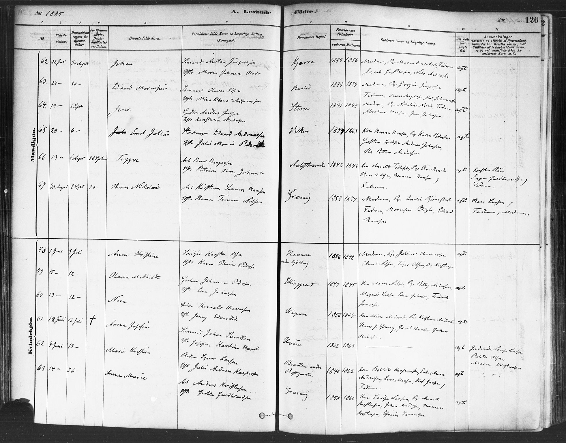 Onsøy prestekontor Kirkebøker, SAO/A-10914/F/Fa/L0005: Parish register (official) no. I 5, 1878-1898, p. 126