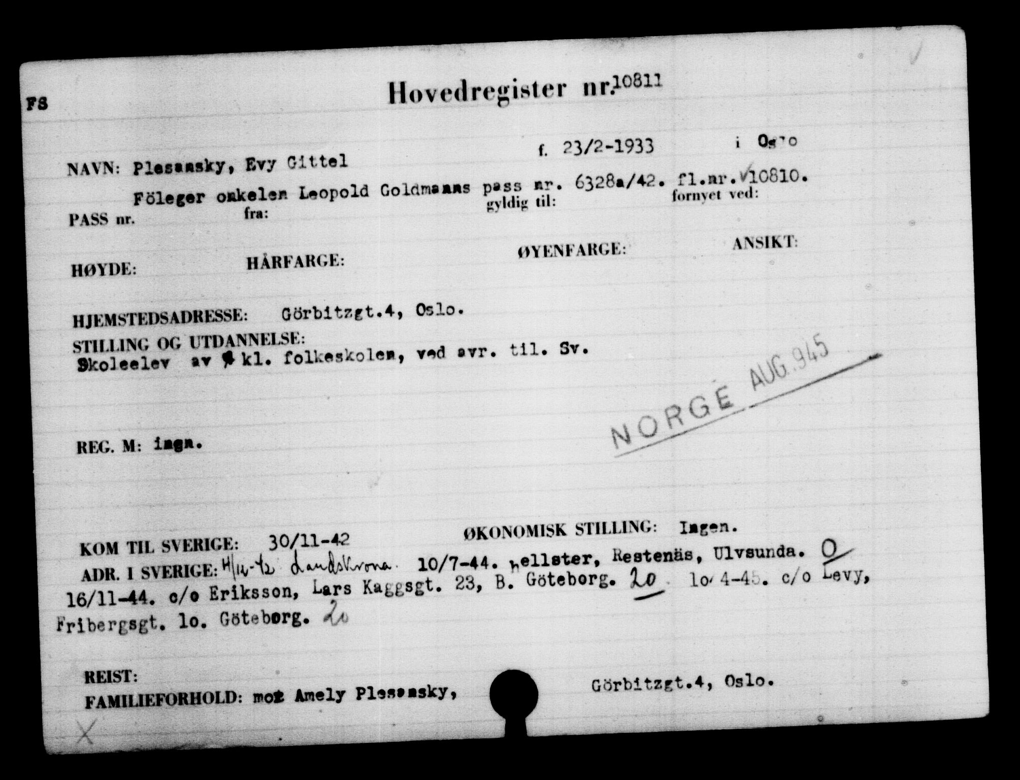 Utenriksstasjonene, Legasjonen i Stockholm, Flyktningkontoret, AV/RA-S-6753/V/Va/L0006: Kjesäterkartoteket, flyktninger med registreringsnr. 9400-12711, 1940-1945, p. 1620