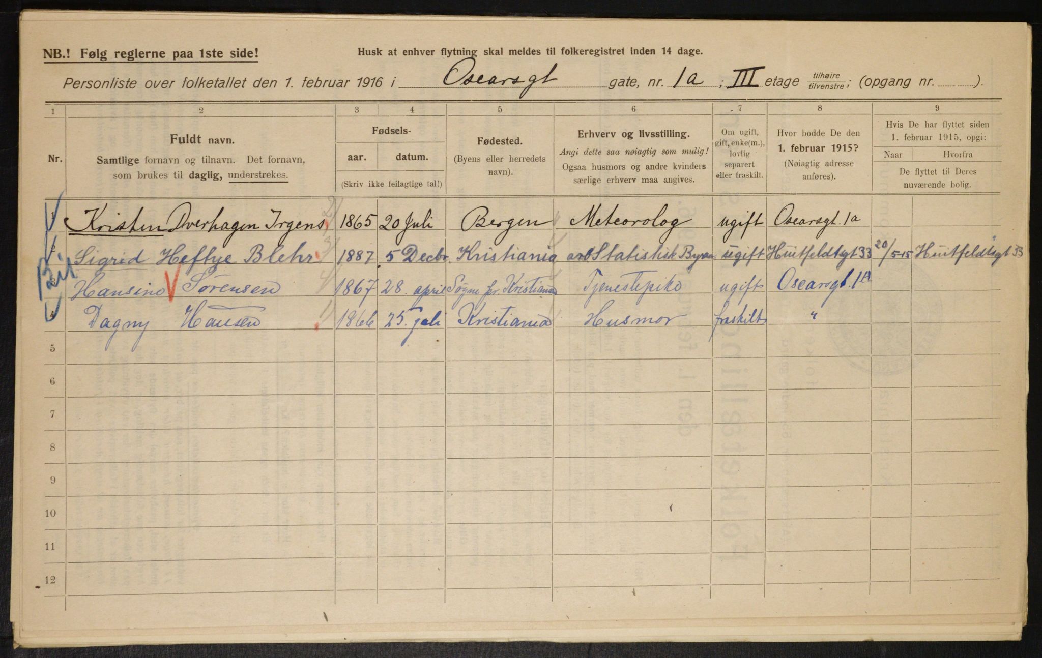 OBA, Municipal Census 1916 for Kristiania, 1916, p. 77962