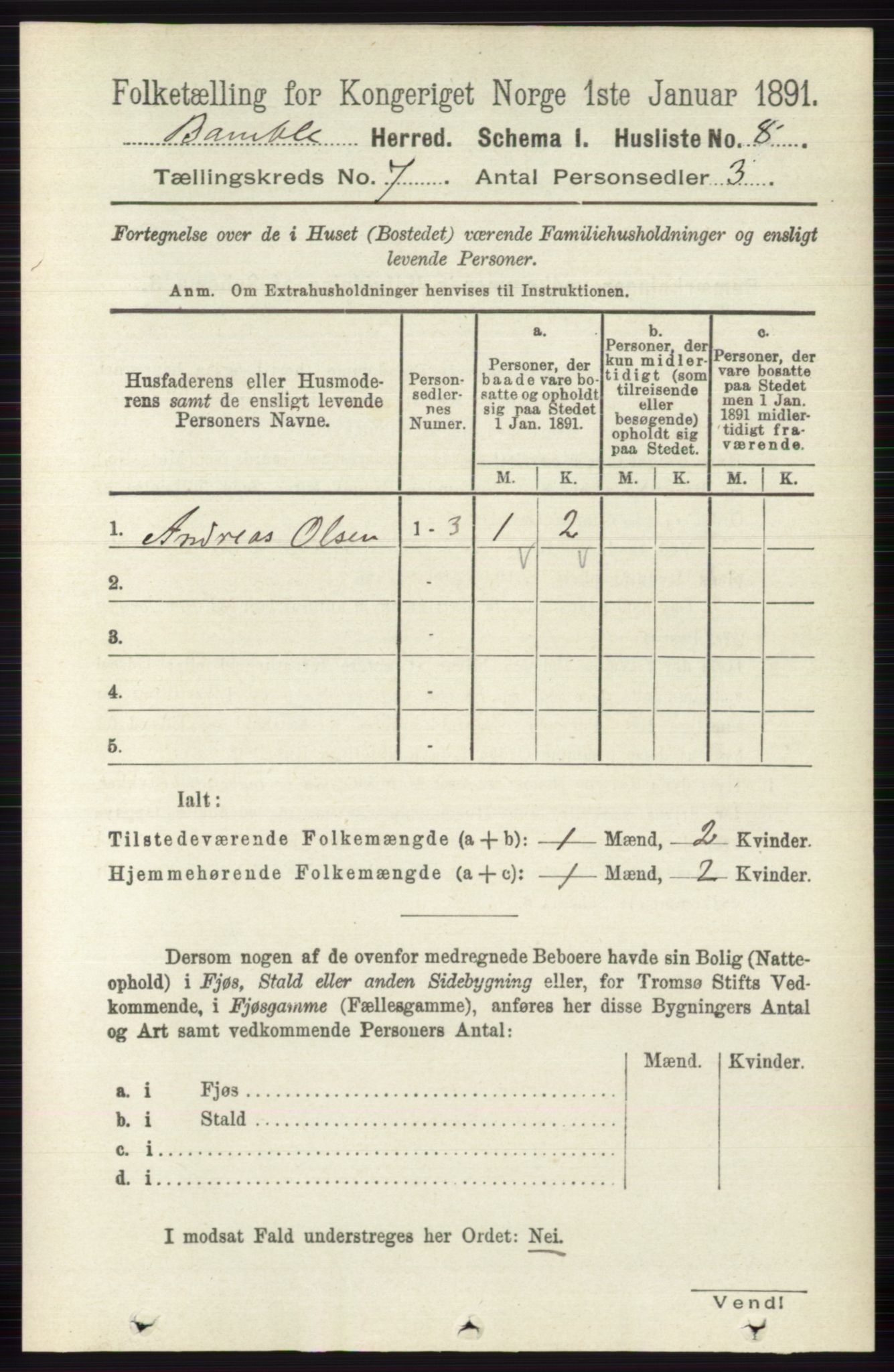 RA, 1891 census for 0814 Bamble, 1891, p. 2901