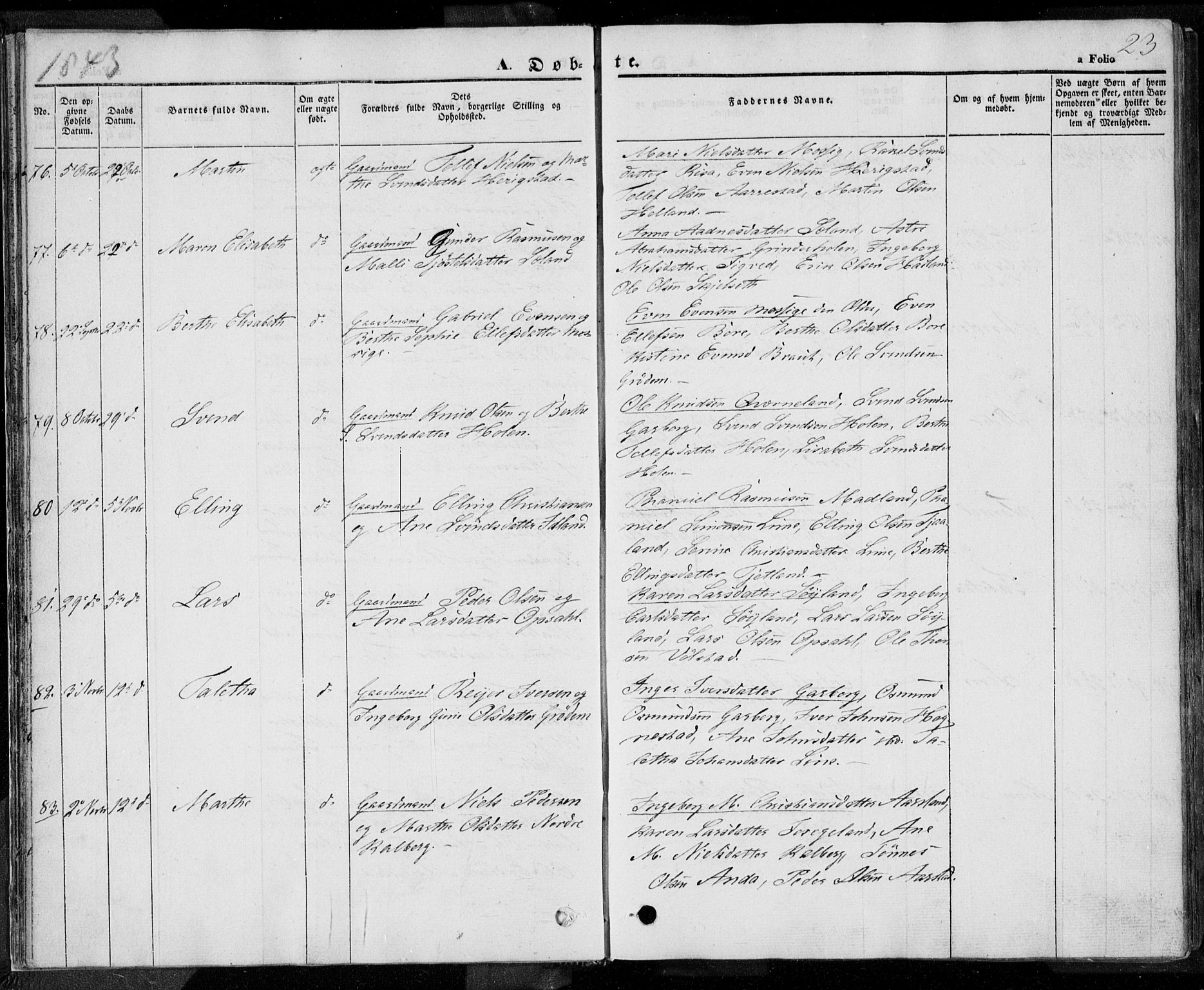 Lye sokneprestkontor, AV/SAST-A-101794/001/30BA/L0005: Parish register (official) no. A 5.1, 1842-1855, p. 23