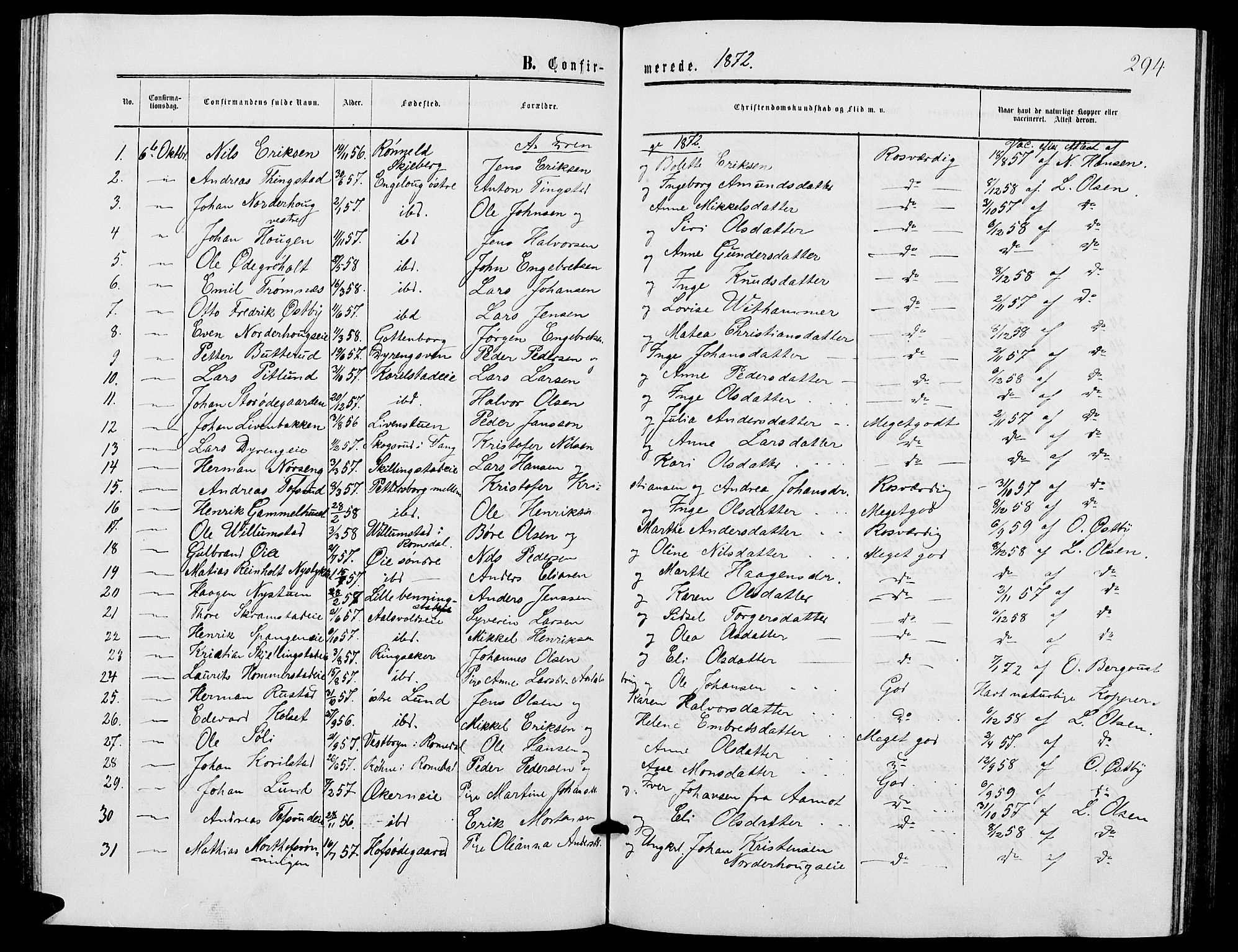 Løten prestekontor, SAH/PREST-022/L/La/L0004: Parish register (copy) no. 4, 1863-1877, p. 294
