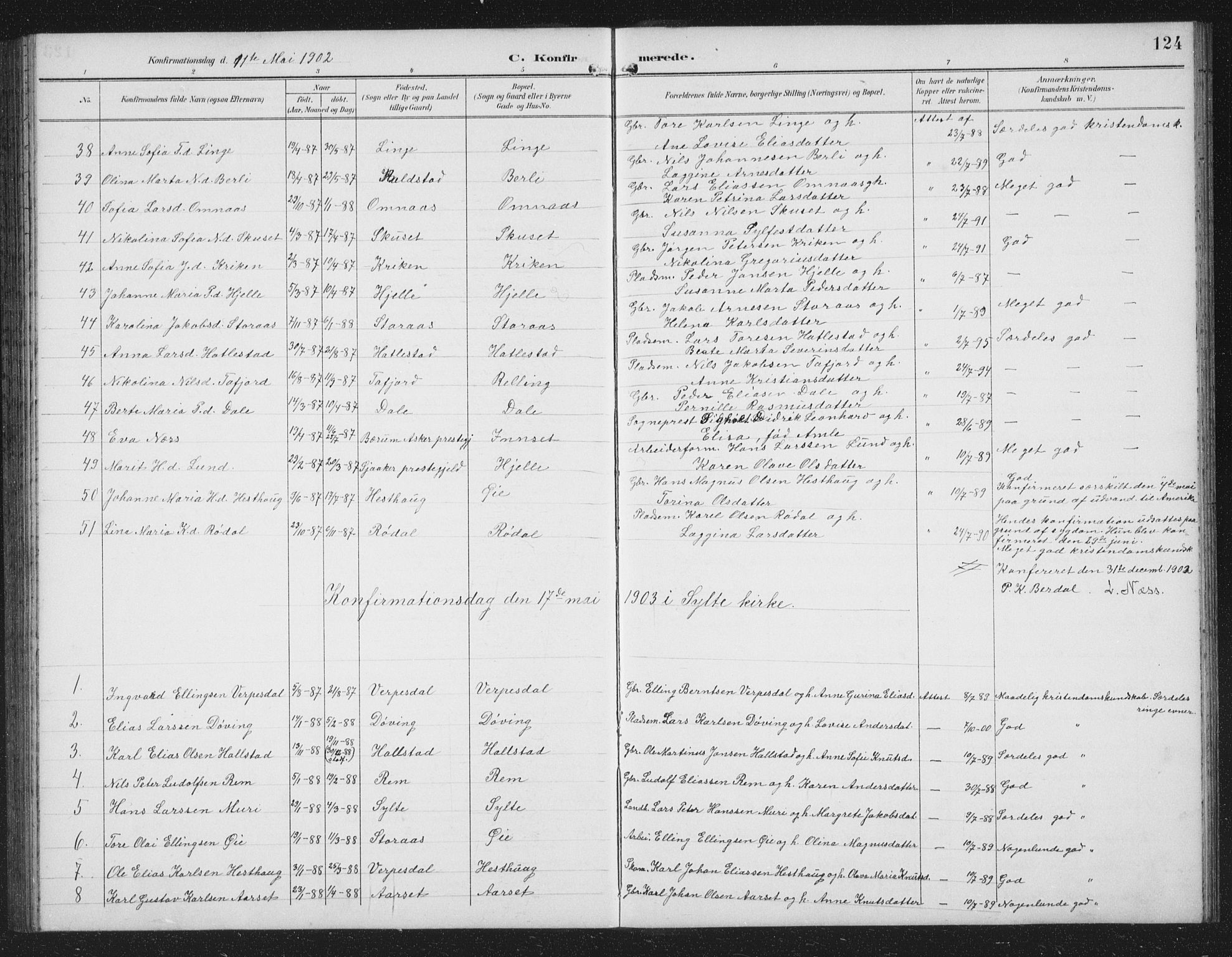 Ministerialprotokoller, klokkerbøker og fødselsregistre - Møre og Romsdal, AV/SAT-A-1454/519/L0264: Parish register (copy) no. 519C05, 1892-1910, p. 124