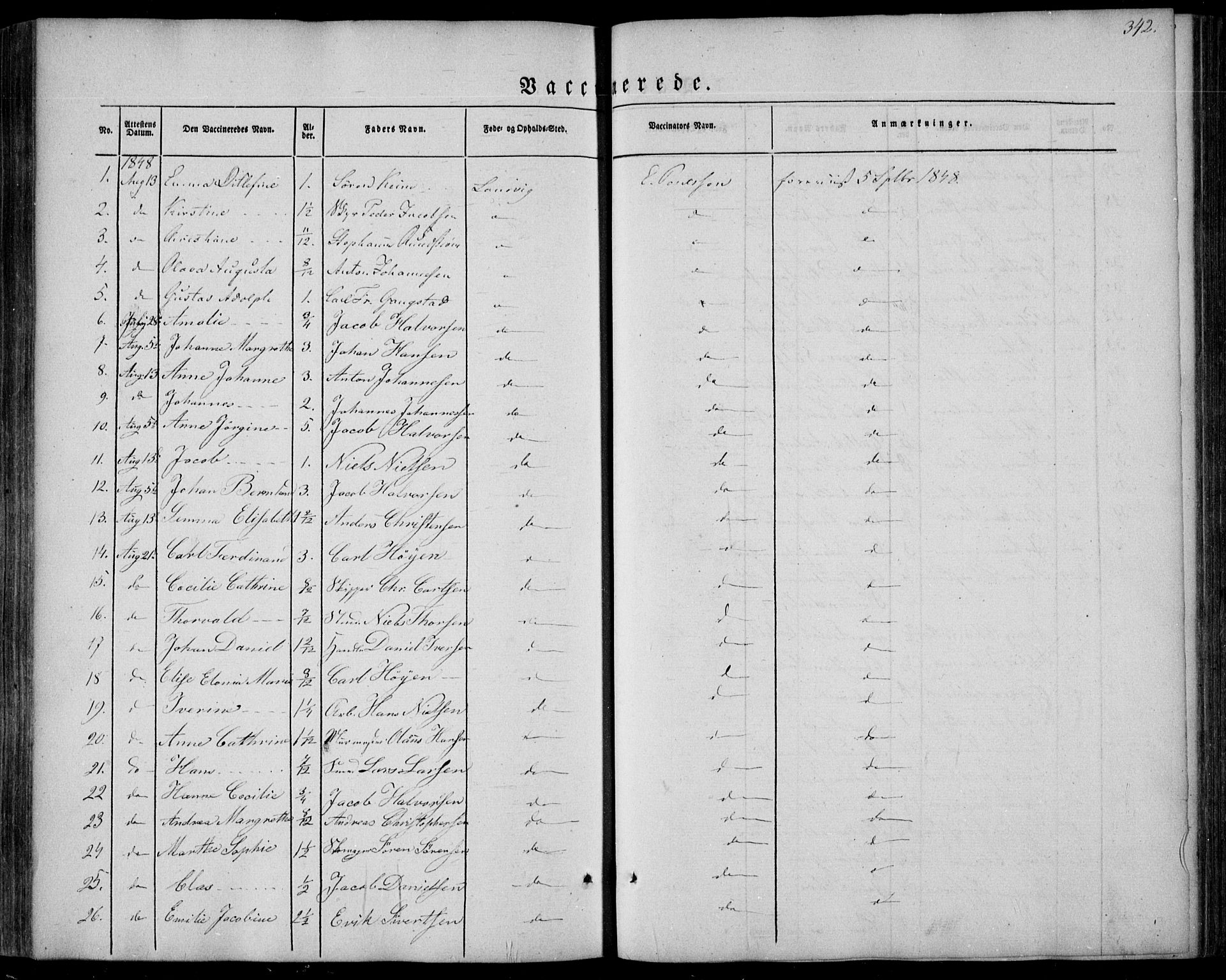 Larvik kirkebøker, SAKO/A-352/F/Fa/L0003: Parish register (official) no. I 3, 1848-1856, p. 342