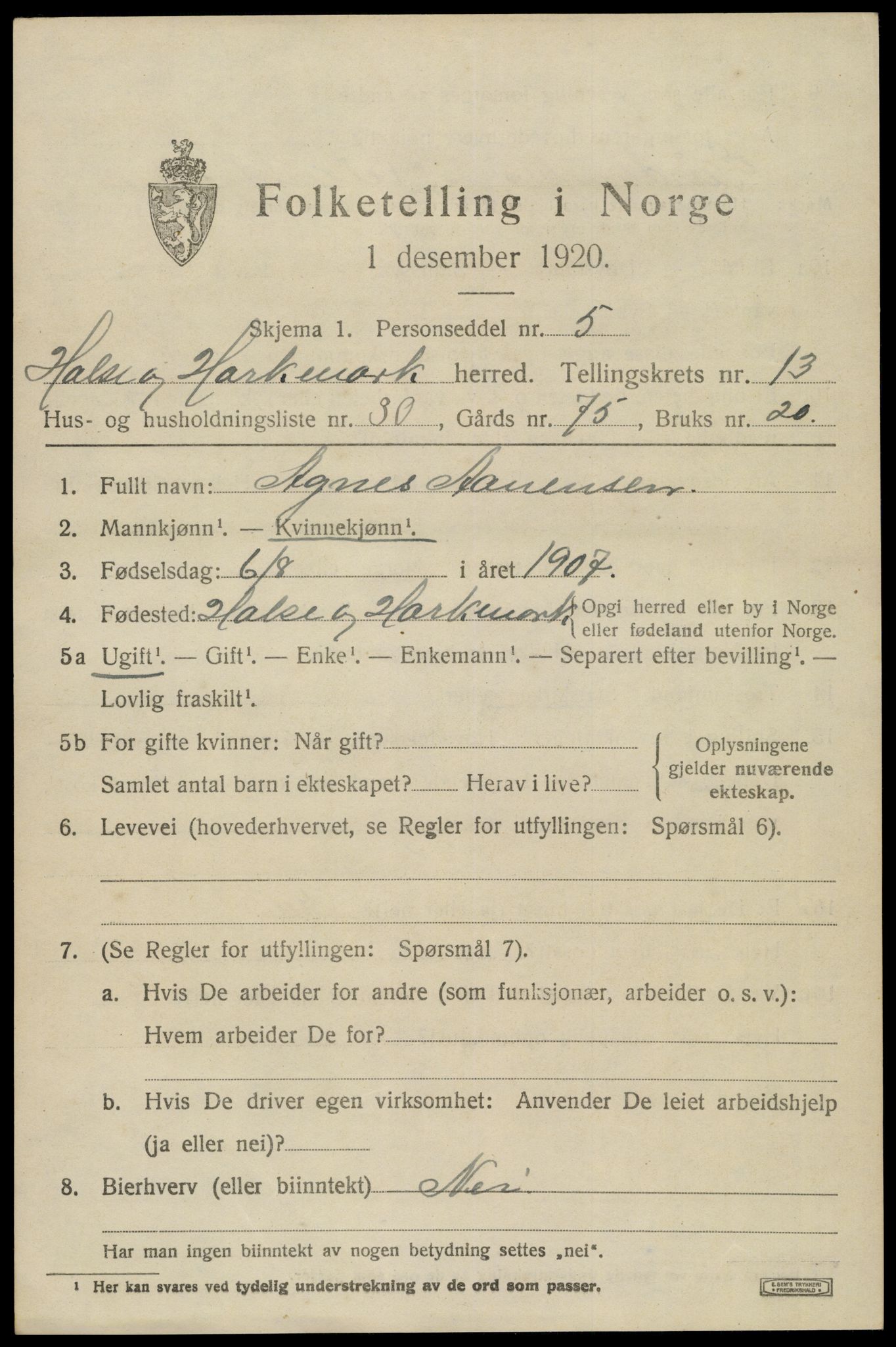 SAK, 1920 census for Halse og Harkmark, 1920, p. 7269