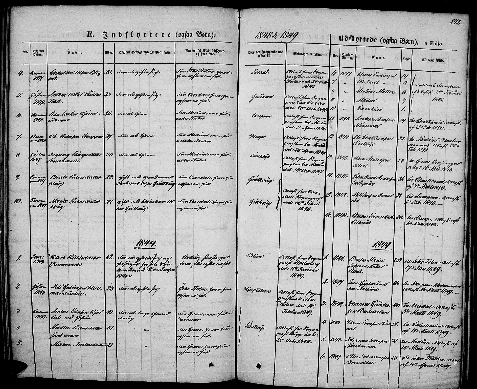 Vestre Toten prestekontor, SAH/PREST-108/H/Ha/Haa/L0004: Parish register (official) no. 4, 1844-1849, p. 242