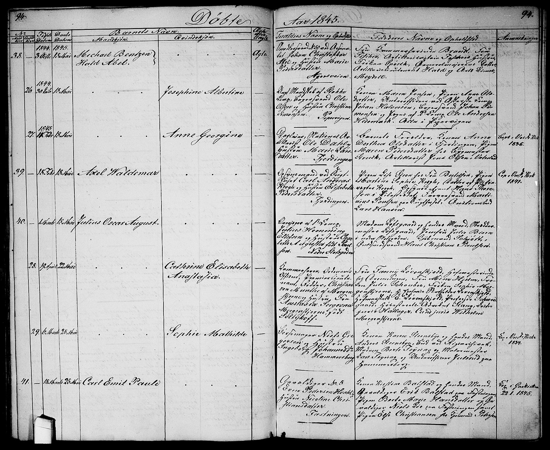 Garnisonsmenigheten Kirkebøker, SAO/A-10846/G/Ga/L0005: Parish register (copy) no. 5, 1841-1860, p. 94
