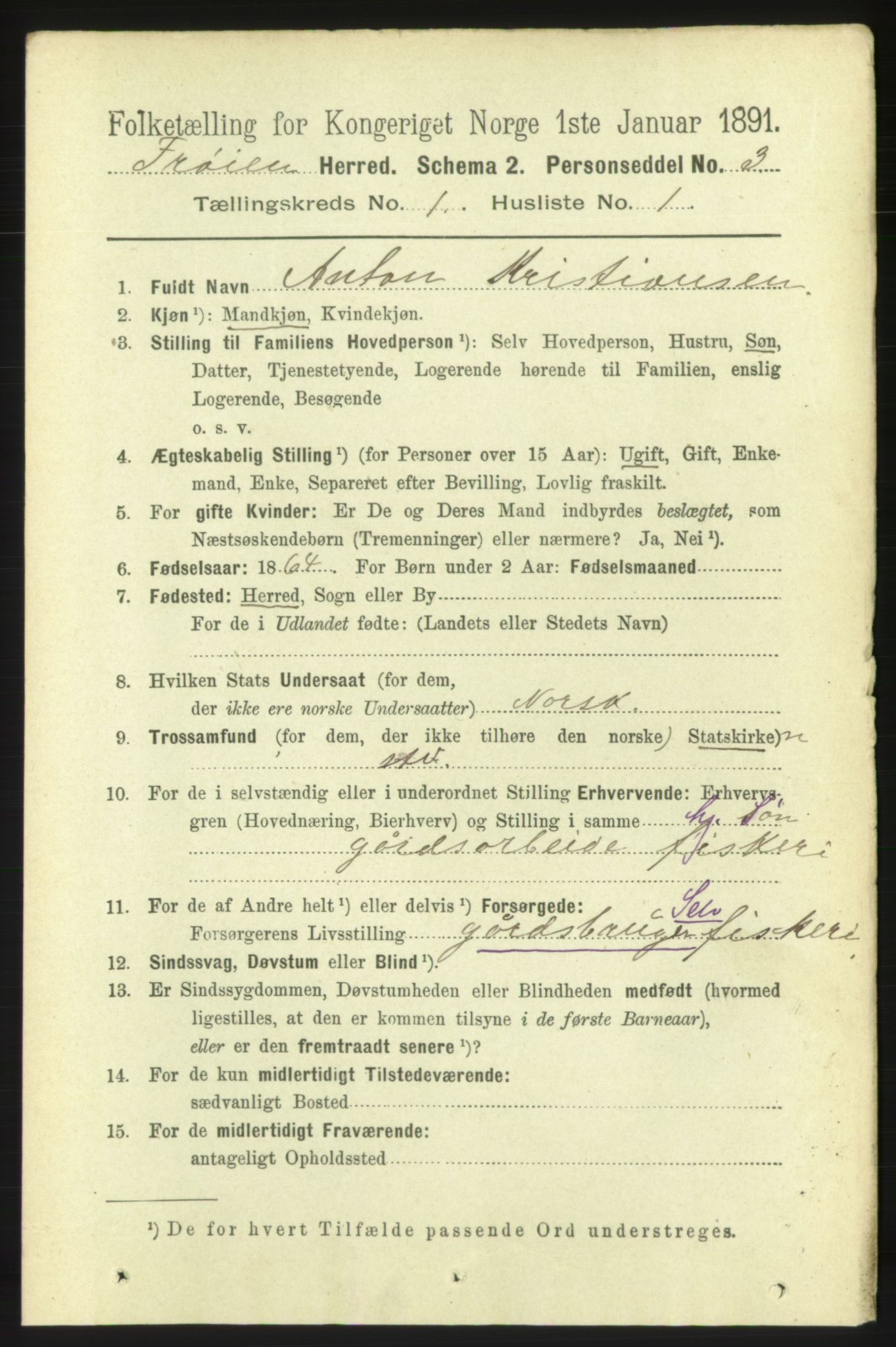 RA, 1891 census for 1619 Frøya, 1891, p. 144