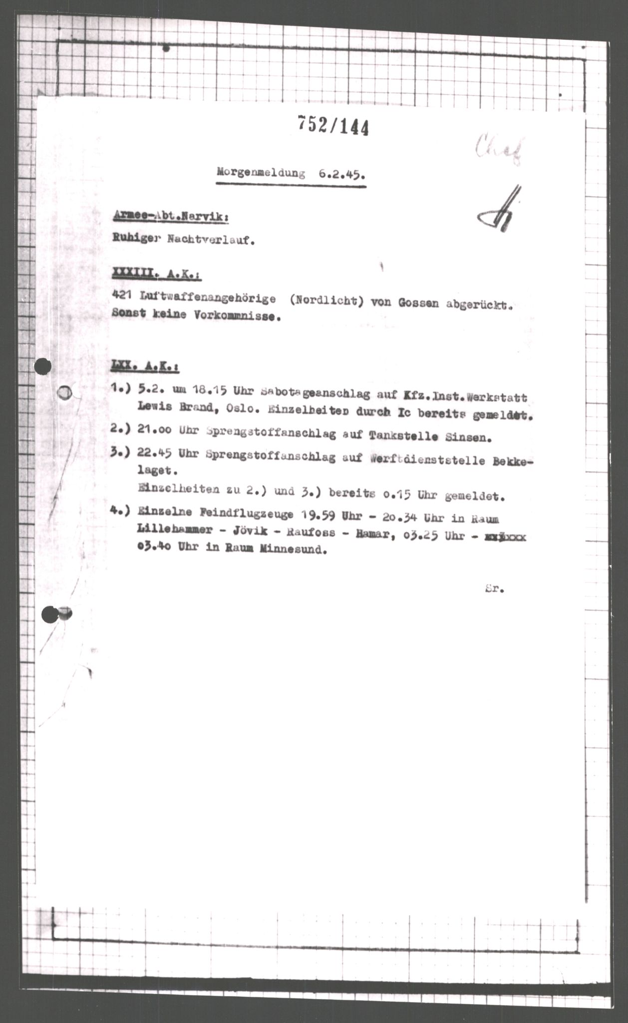 Forsvarets Overkommando. 2 kontor. Arkiv 11.4. Spredte tyske arkivsaker, AV/RA-RAFA-7031/D/Dar/Dara/L0007: Krigsdagbøker for 20. Gebirgs-Armee-Oberkommando (AOK 20), 1945, p. 174