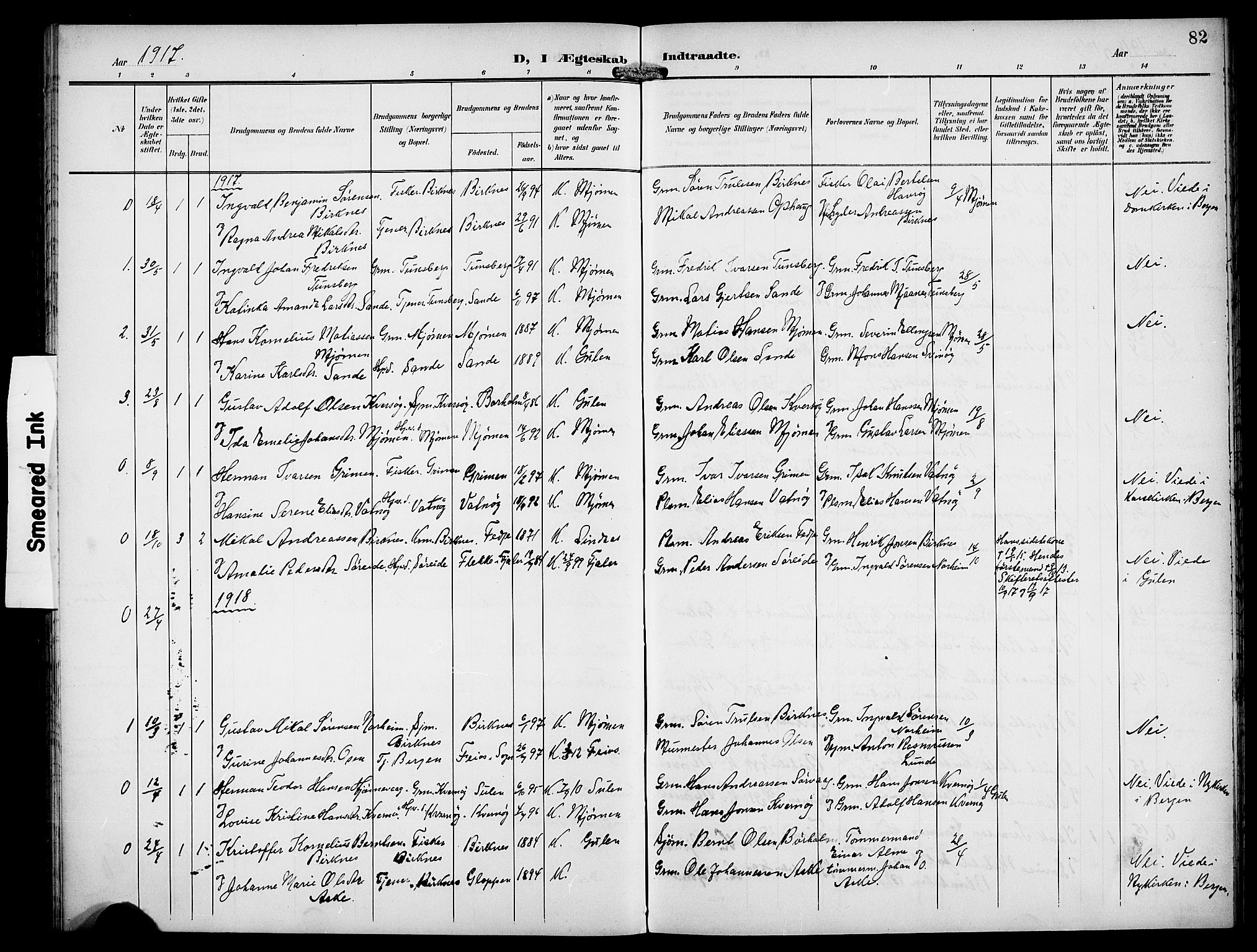 Gulen sokneprestembete, AV/SAB-A-80201/H/Hab/Habd/L0001: Parish register (copy) no. D 1, 1901-1924, p. 82