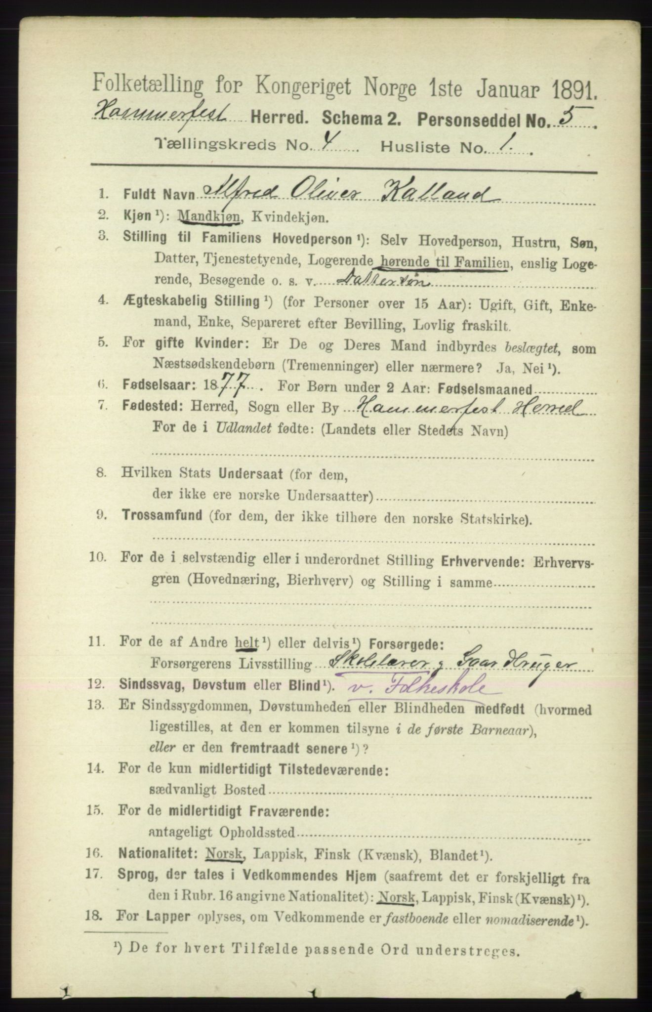 RA, 1891 census for 2016 Hammerfest, 1891, p. 1108