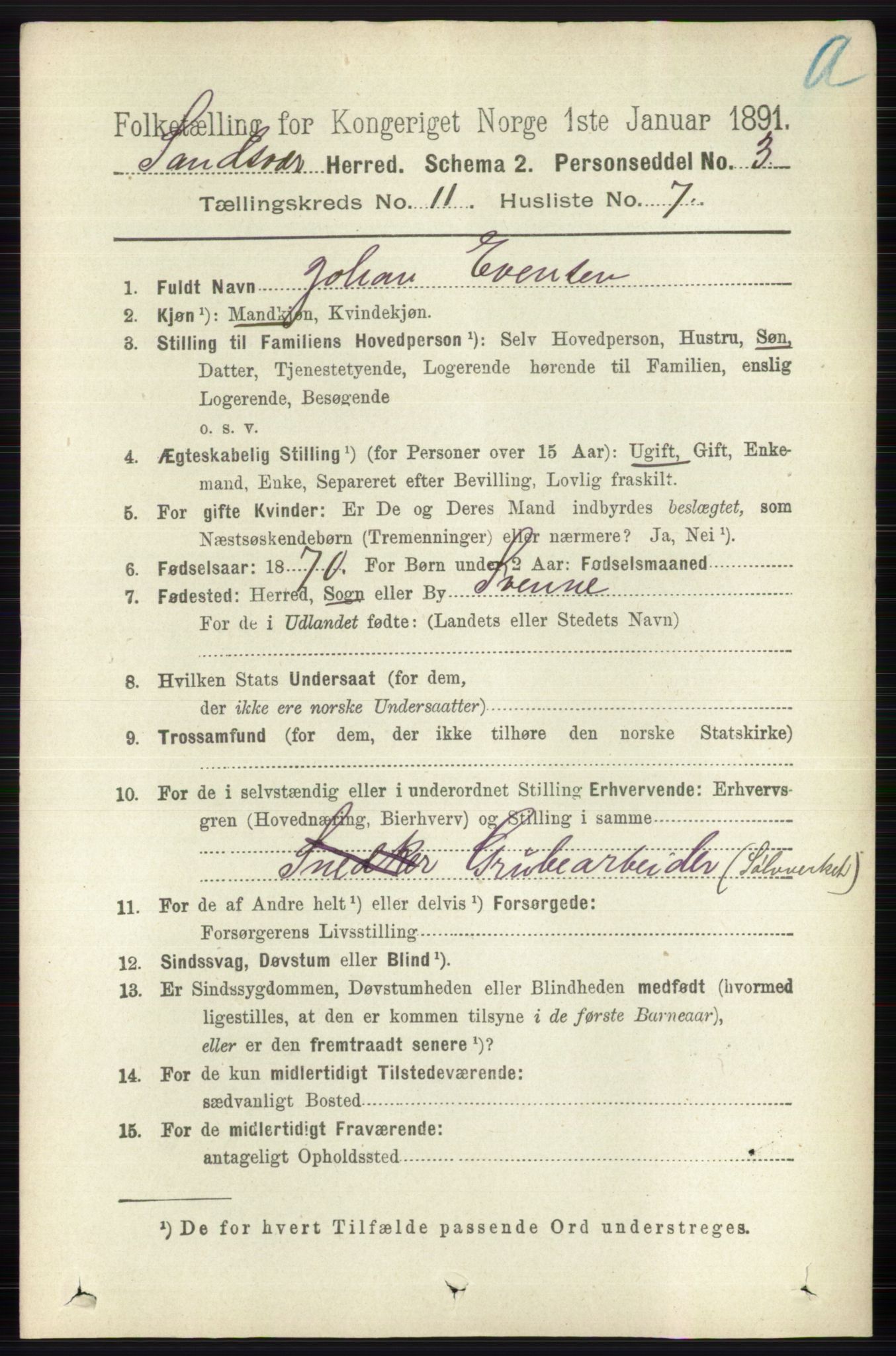 RA, 1891 census for 0629 Sandsvær, 1891, p. 5515