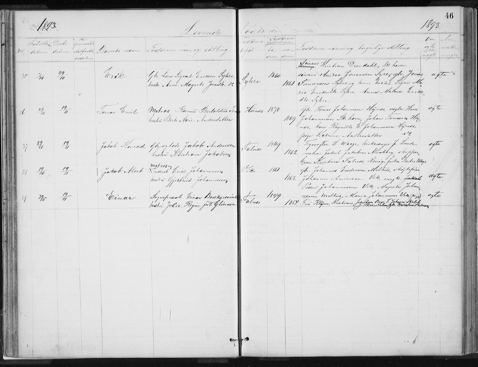 Skudenes sokneprestkontor, AV/SAST-A -101849/H/Ha/Hab/L0007: Parish register (copy) no. B 7, 1885-1899, p. 46