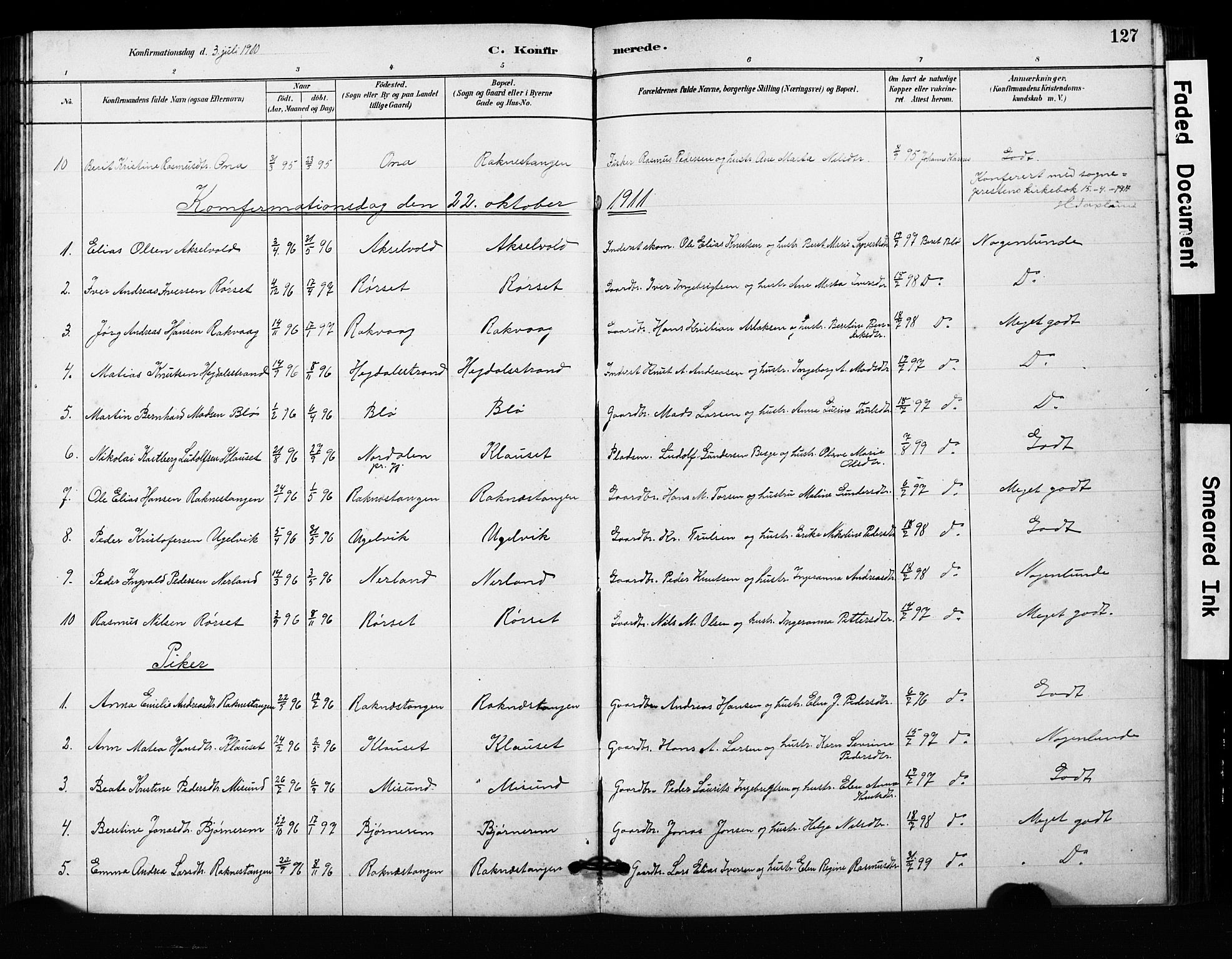 Ministerialprotokoller, klokkerbøker og fødselsregistre - Møre og Romsdal, SAT/A-1454/563/L0737: Parish register (copy) no. 563C01, 1878-1916, p. 127