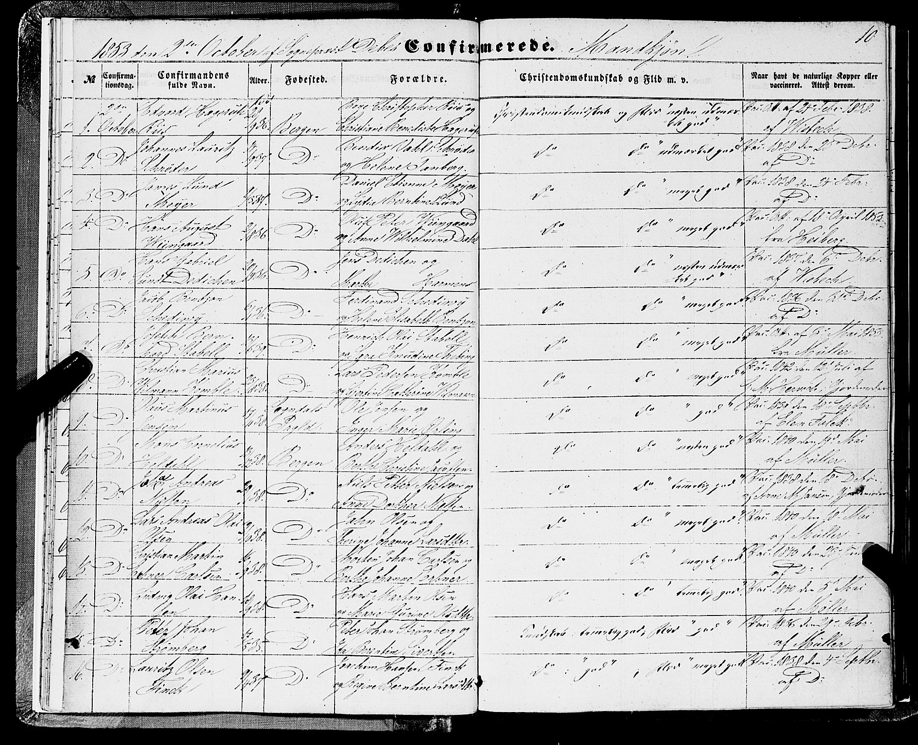 Domkirken sokneprestembete, AV/SAB-A-74801/H/Haa/L0028: Parish register (official) no. C 3, 1852-1864, p. 10