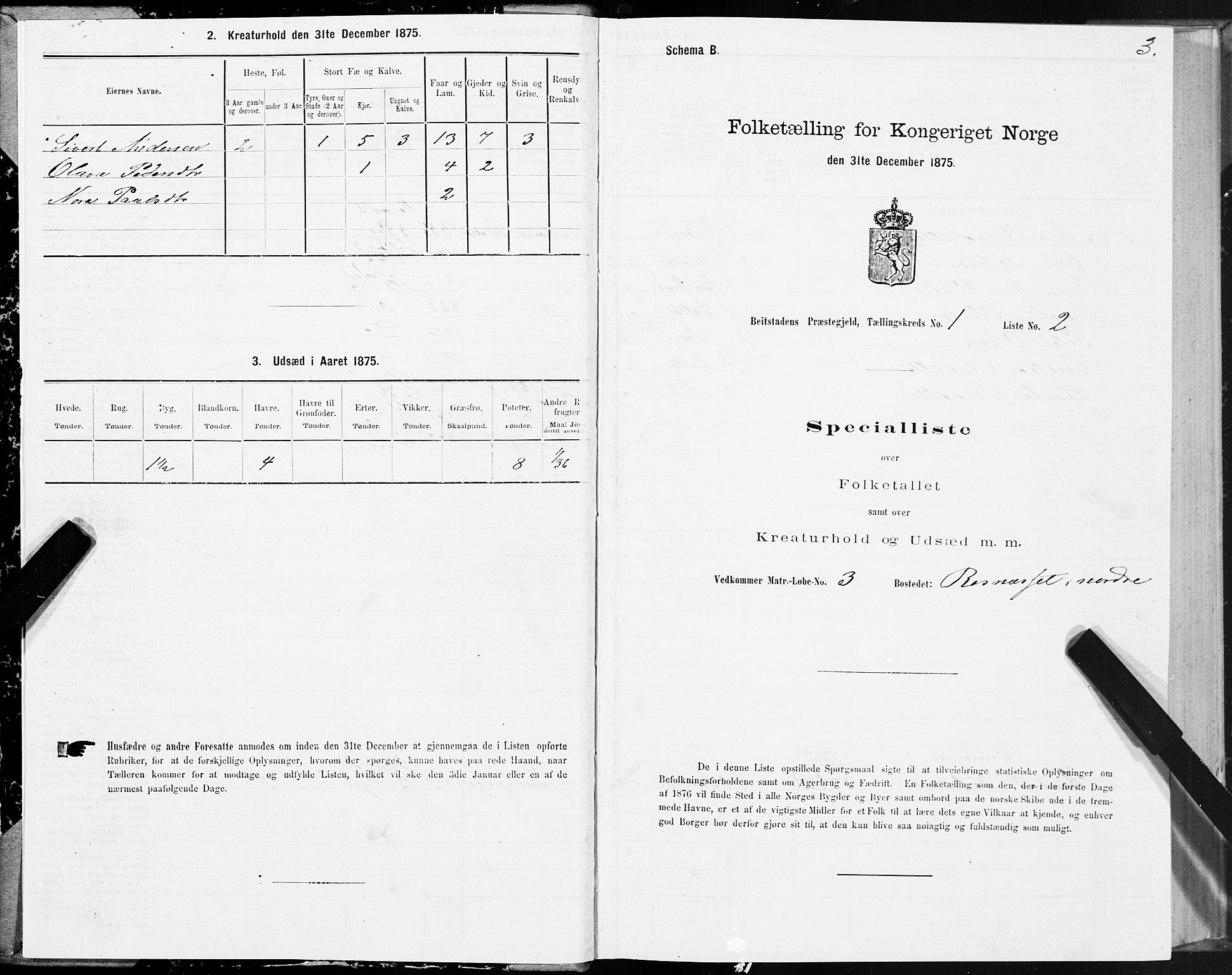 SAT, 1875 census for 1727P Beitstad, 1875, p. 1003