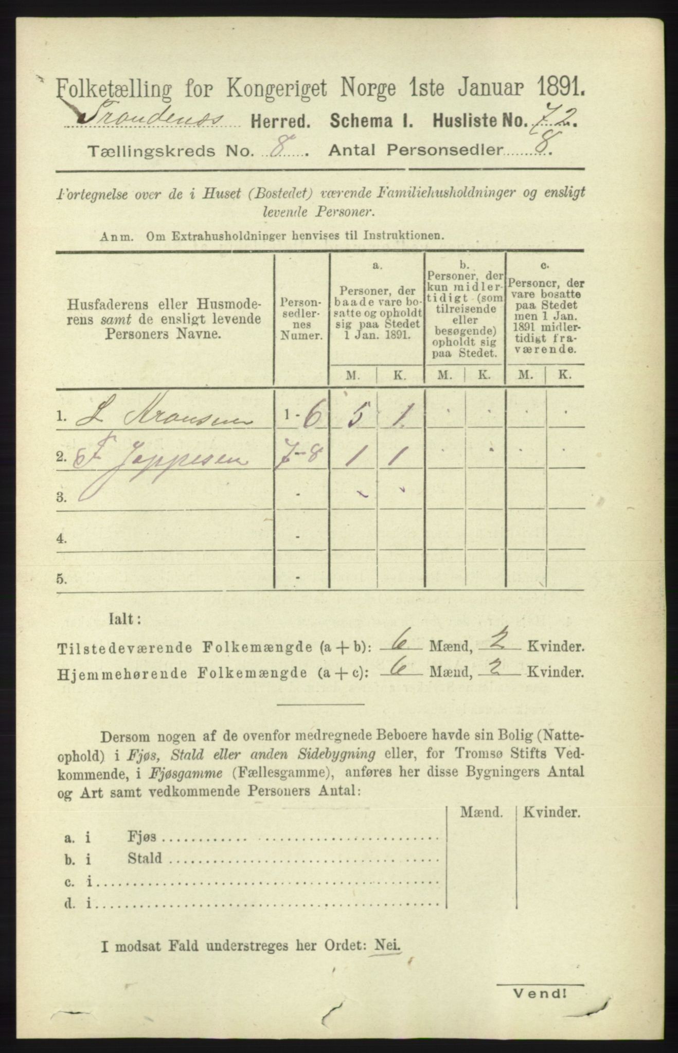 RA, 1891 census for 1914 Trondenes, 1891, p. 5758