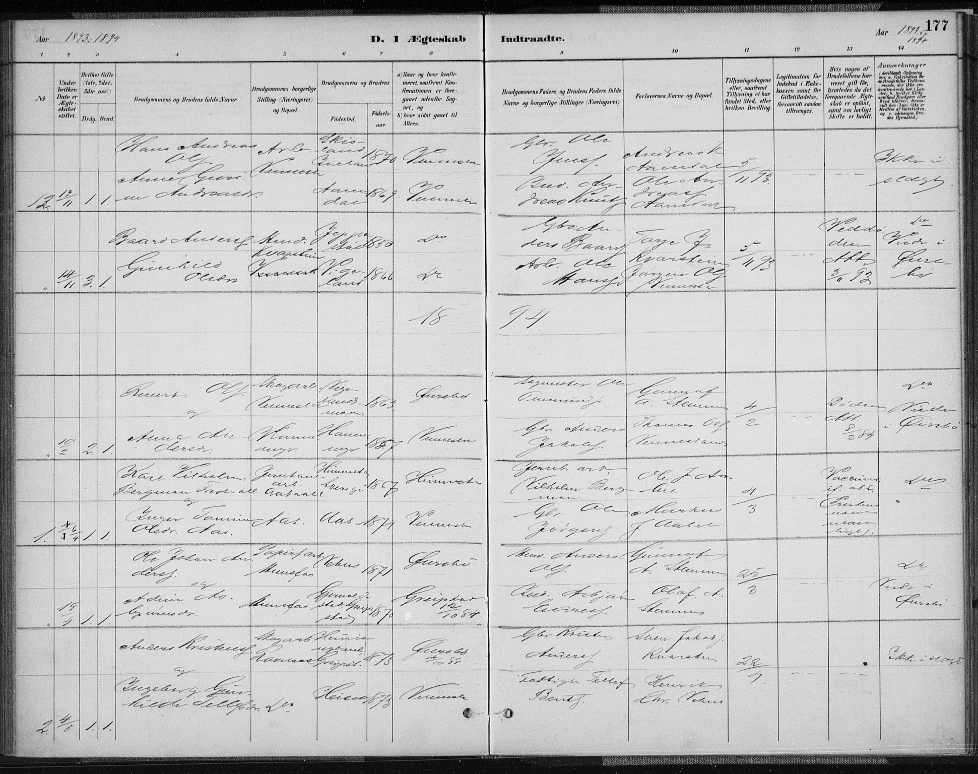 Vennesla sokneprestkontor, AV/SAK-1111-0045/Fa/Fab/L0004: Parish register (official) no. A 4, 1884-1896, p. 177