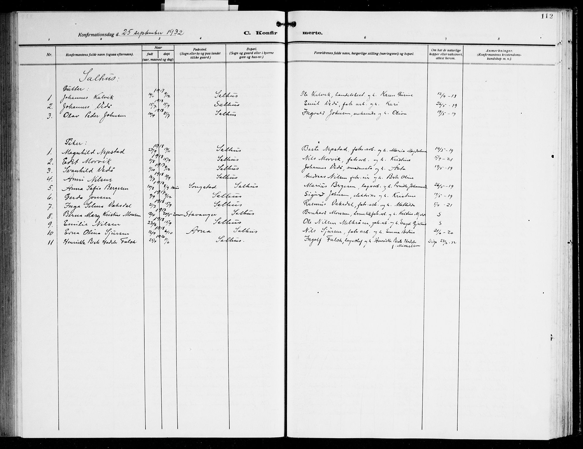 Åsane sokneprestembete, SAB/A-79401/H/Hab: Parish register (copy) no. A 5, 1928-1943, p. 112