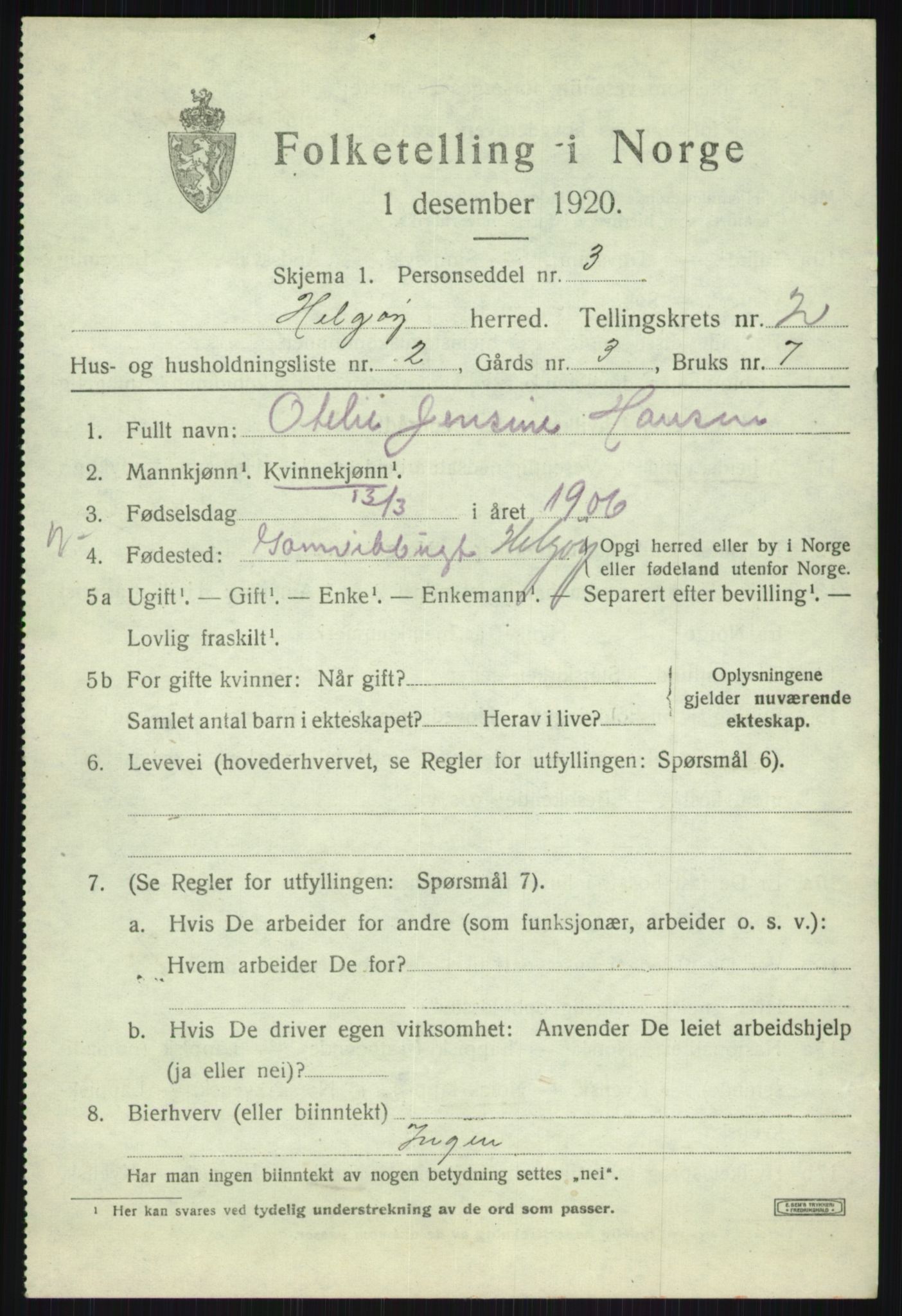 SATØ, 1920 census for Helgøy, 1920, p. 1149