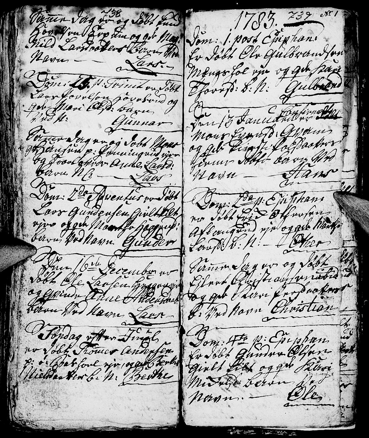 Nes prestekontor, Hedmark, AV/SAH-PREST-020/L/La/L0001: Parish register (copy) no. 1, 1663-1784, p. 738-739