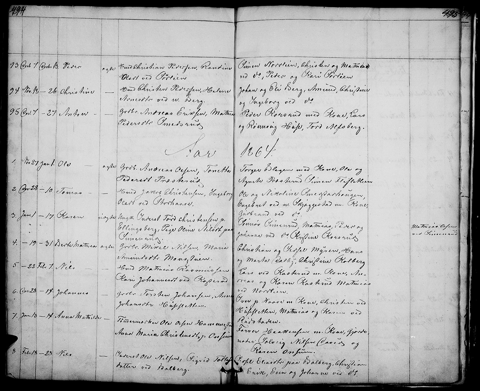 Fåberg prestekontor, SAH/PREST-086/H/Ha/Hab/L0005: Parish register (copy) no. 5, 1837-1864, p. 494-495