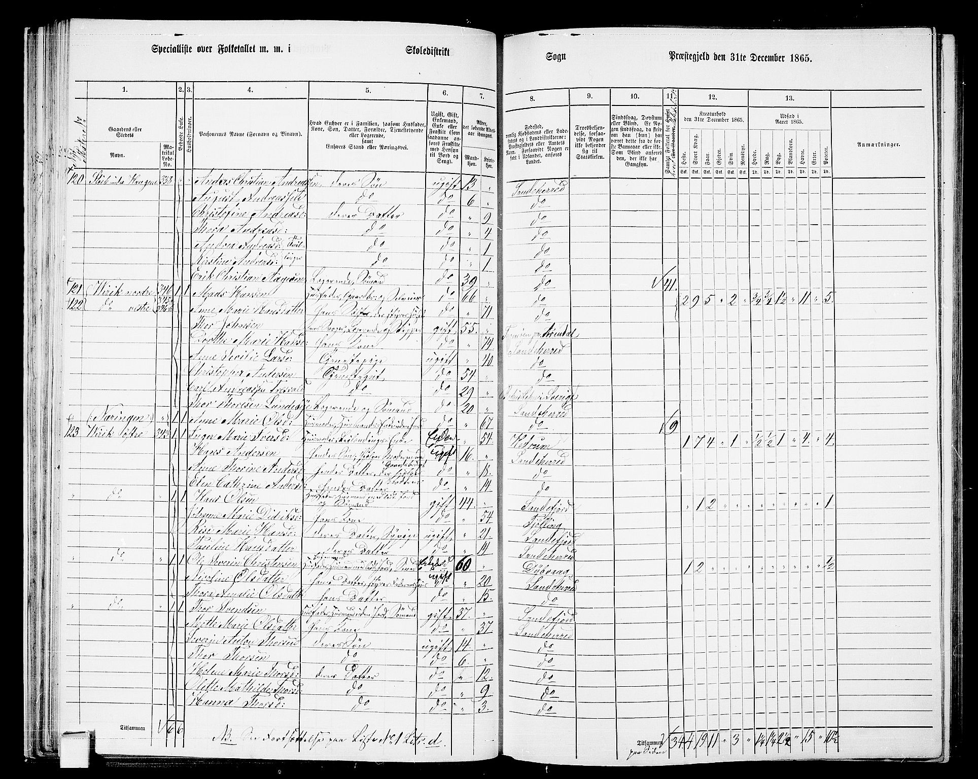 RA, 1865 census for Sandeherred/Sandeherred, 1865, p. 46