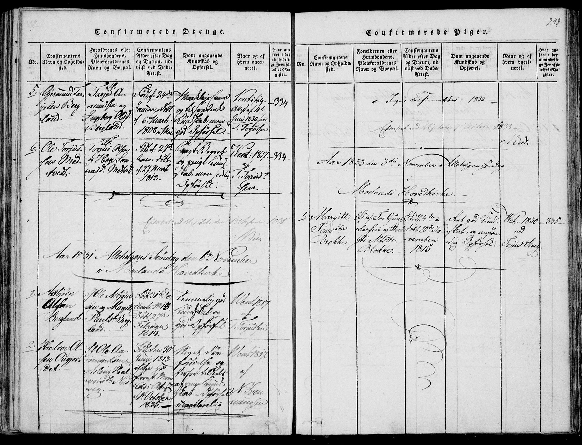 Fyresdal kirkebøker, SAKO/A-263/F/Fa/L0004: Parish register (official) no. I 4, 1815-1854, p. 243
