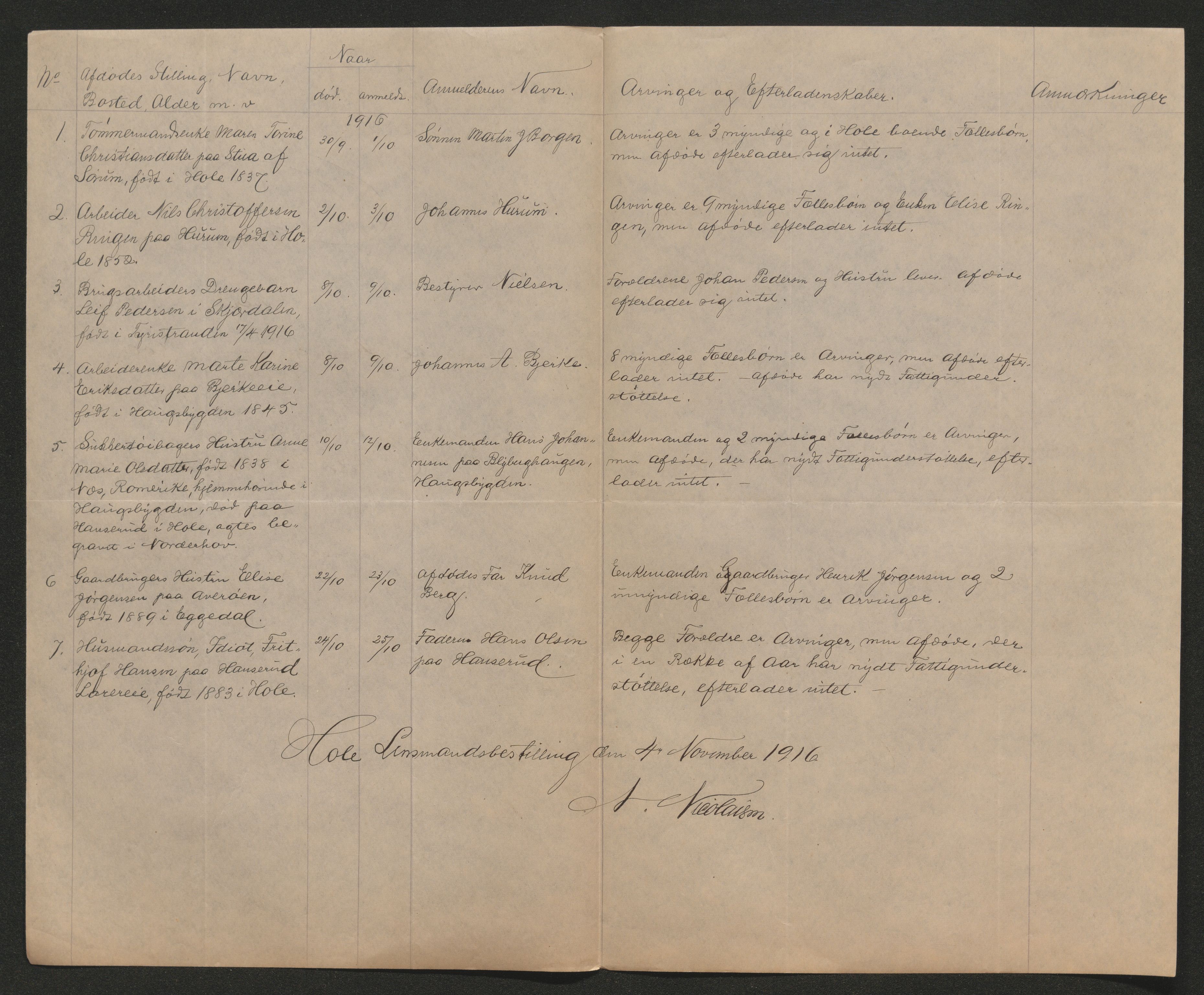 Ringerike sorenskriveri, AV/SAKO-A-105/H/Ha/Hab/L0019: Dødsfallslister Hole, 1842-1917