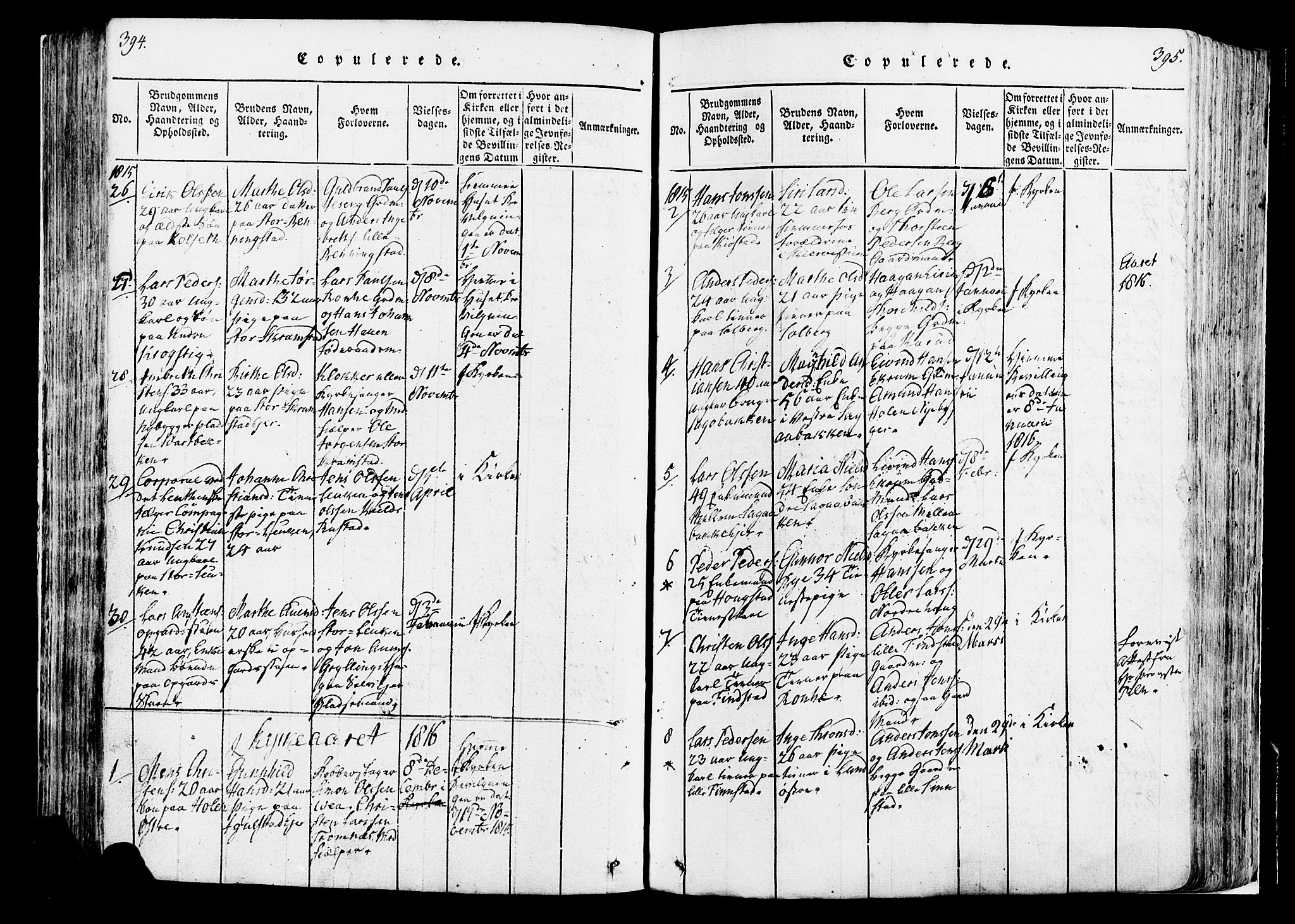 Løten prestekontor, AV/SAH-PREST-022/K/Ka/L0005: Parish register (official) no. 5, 1814-1832, p. 394-395