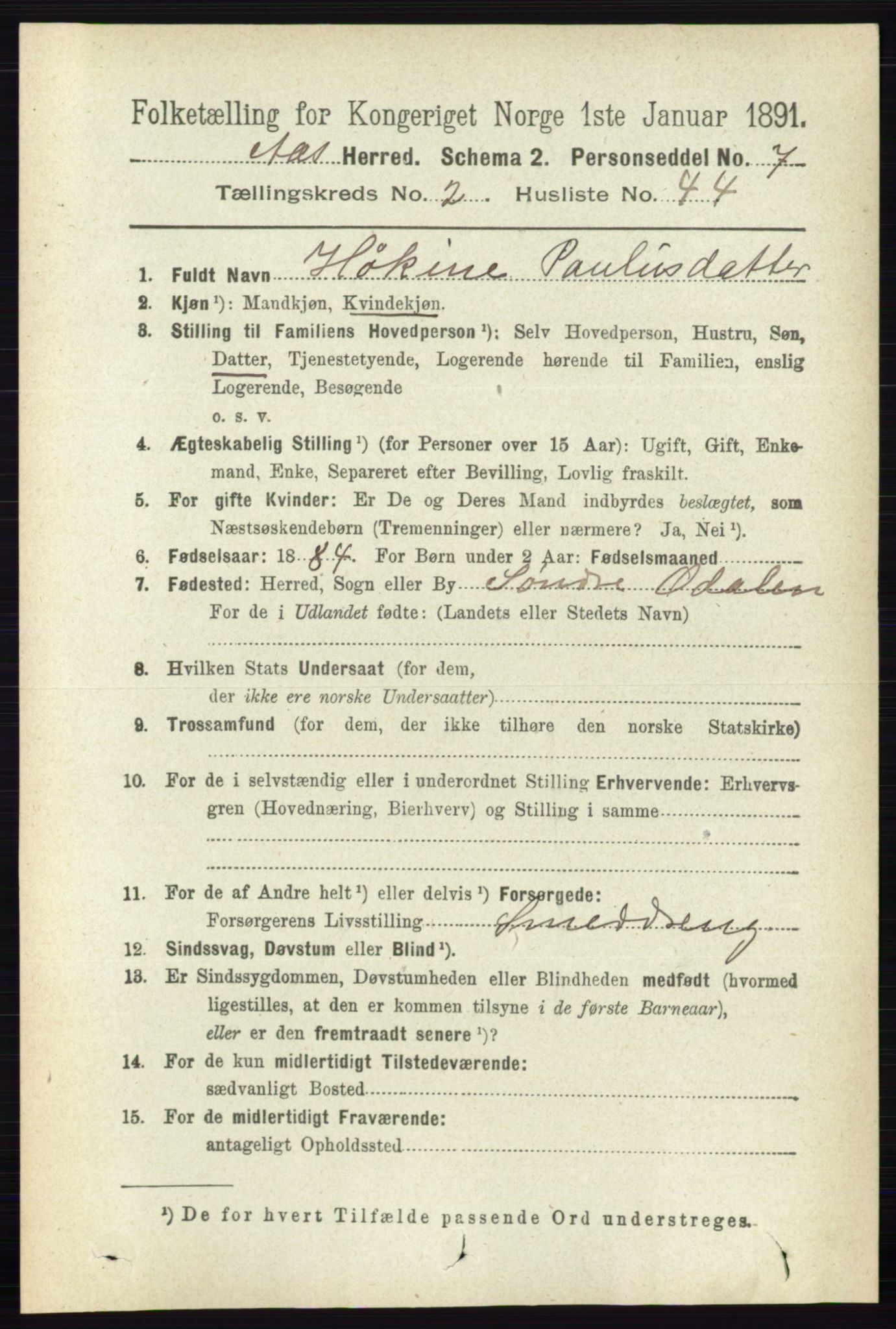 RA, 1891 census for 0214 Ås, 1891, p. 1821