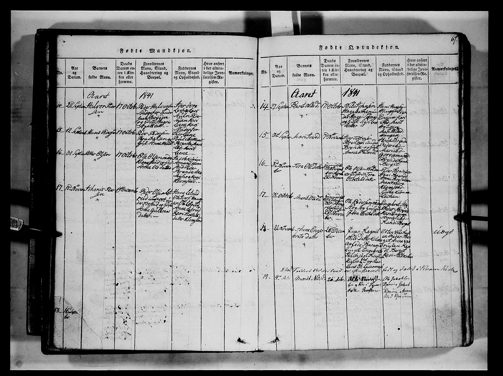Fron prestekontor, SAH/PREST-078/H/Ha/Hab/L0002: Parish register (copy) no. 2, 1816-1850, p. 67