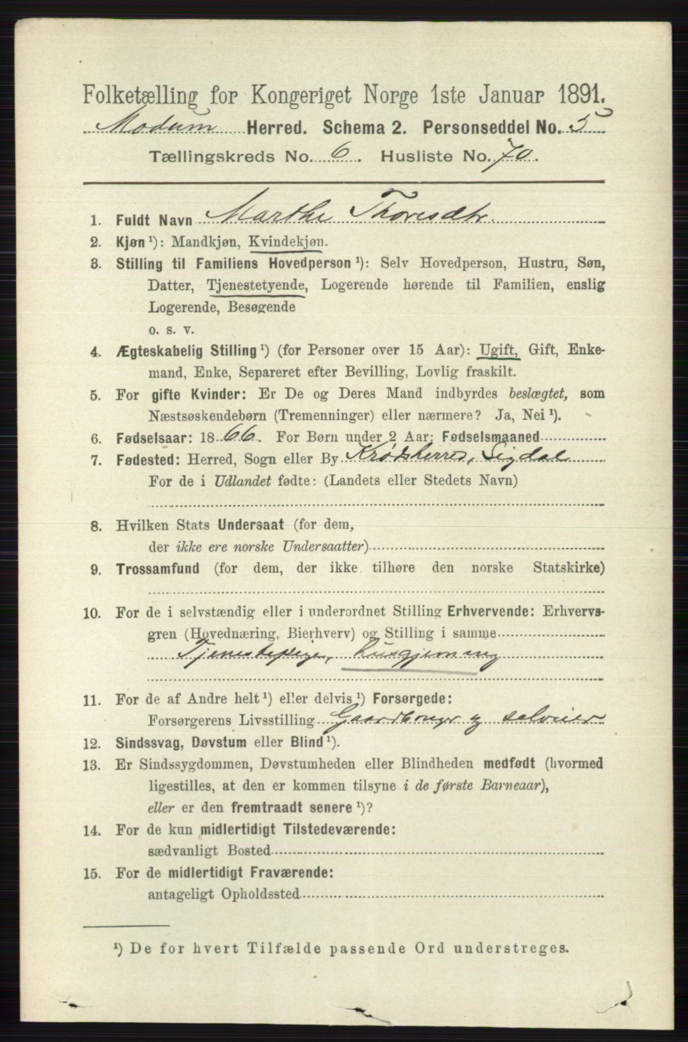 RA, 1891 census for 0623 Modum, 1891, p. 2712
