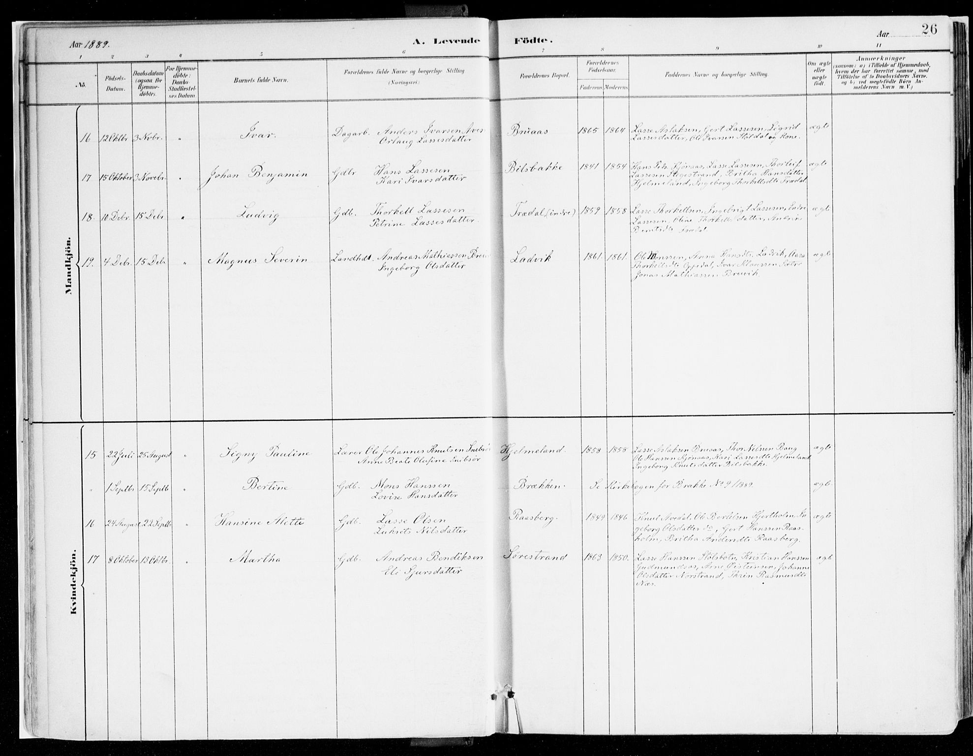 Lavik sokneprestembete, AV/SAB-A-80901: Parish register (official) no. B 1, 1882-1908, p. 26