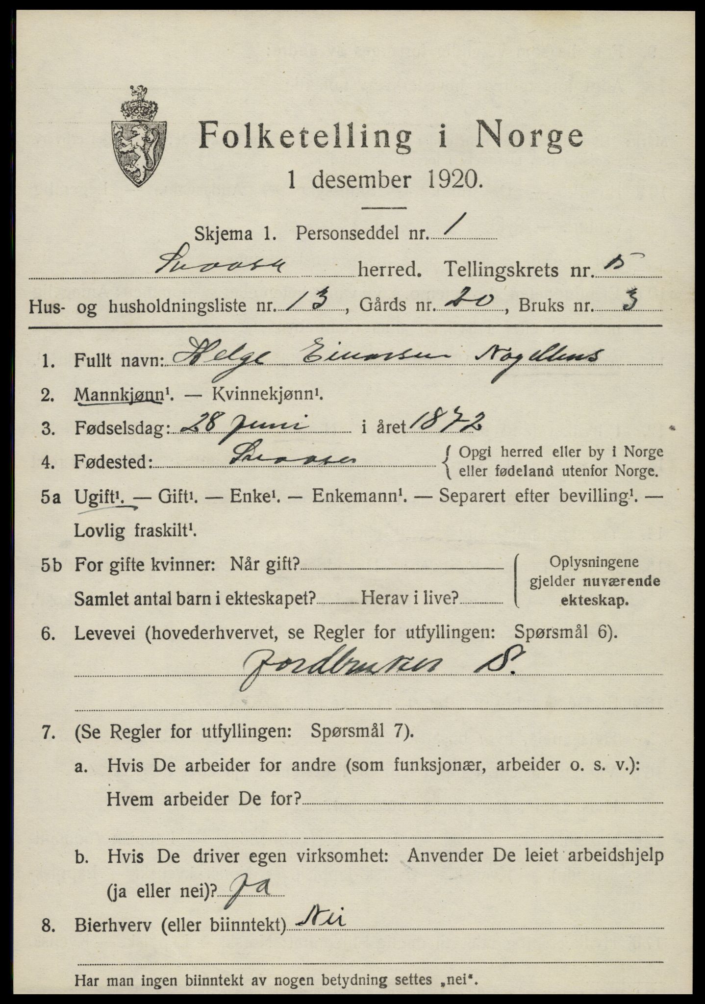 SAT, 1920 census for Snåsa, 1920, p. 2400