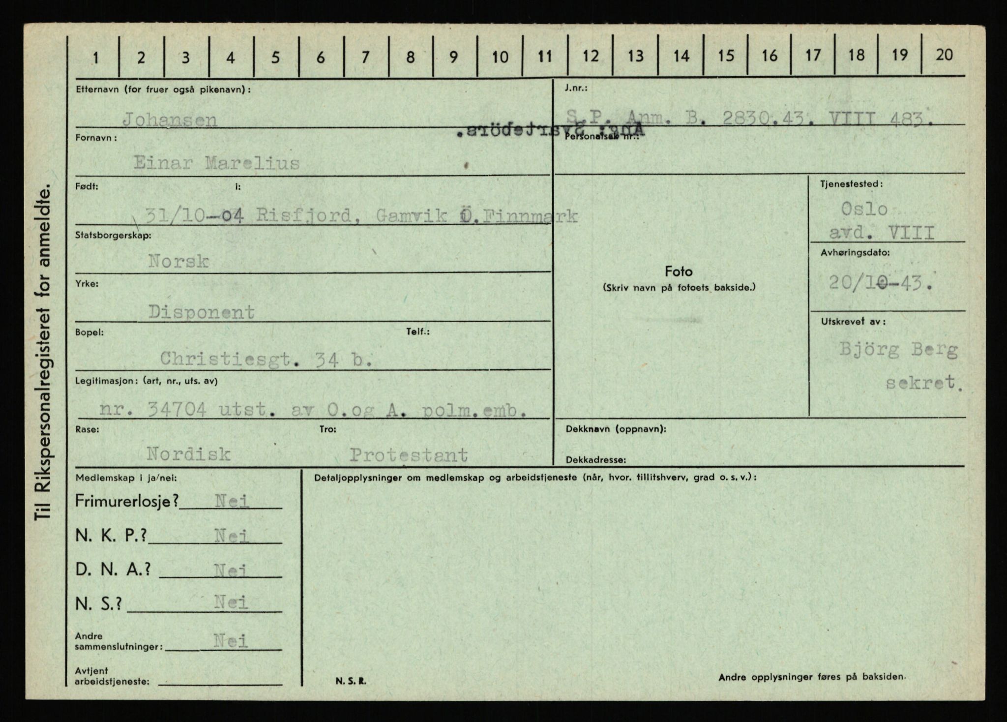 Statspolitiet - Hovedkontoret / Osloavdelingen, AV/RA-S-1329/C/Ca/L0008: Johan(nes)sen - Knoph, 1943-1945, p. 8