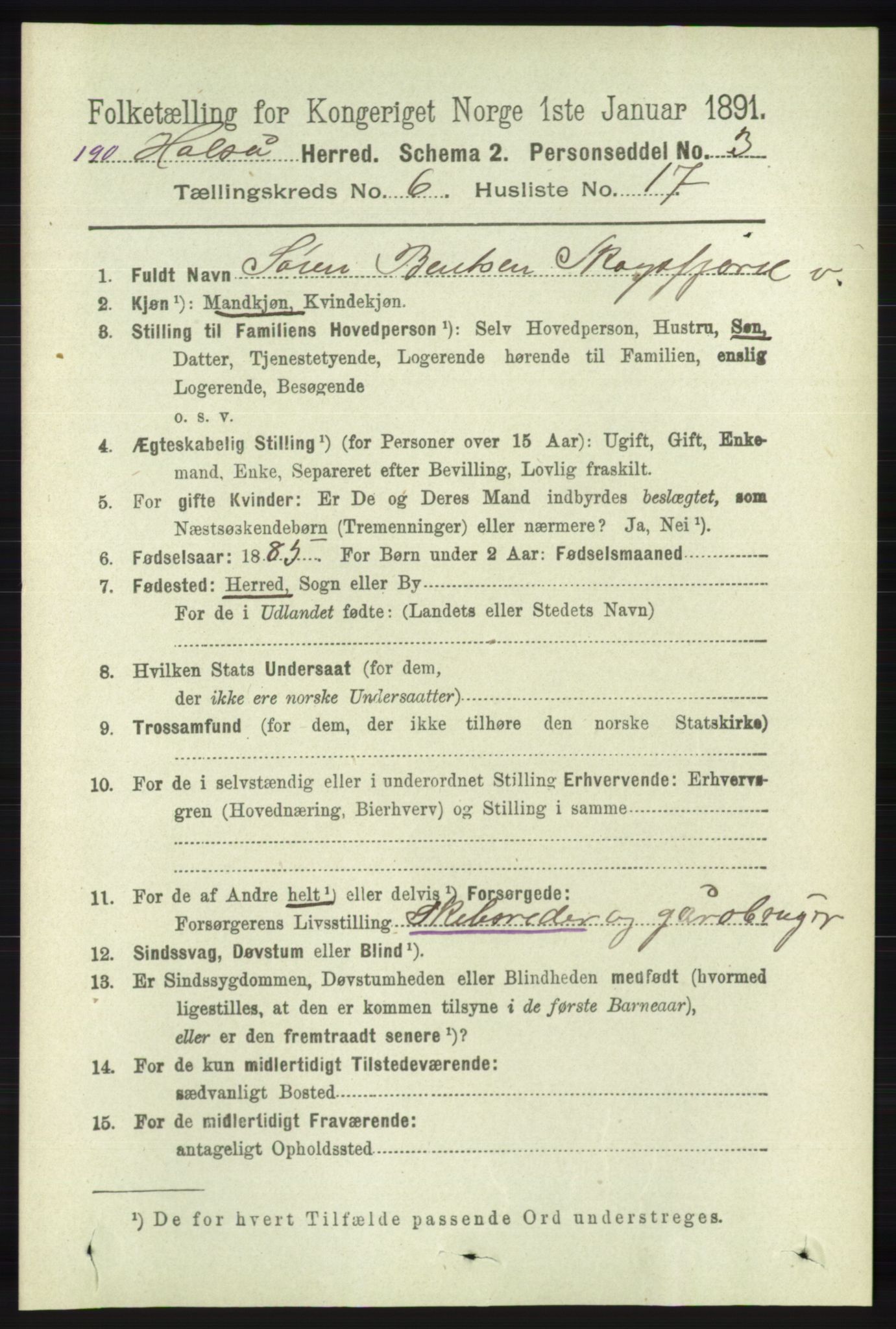 RA, 1891 census for 1019 Halse og Harkmark, 1891, p. 2473
