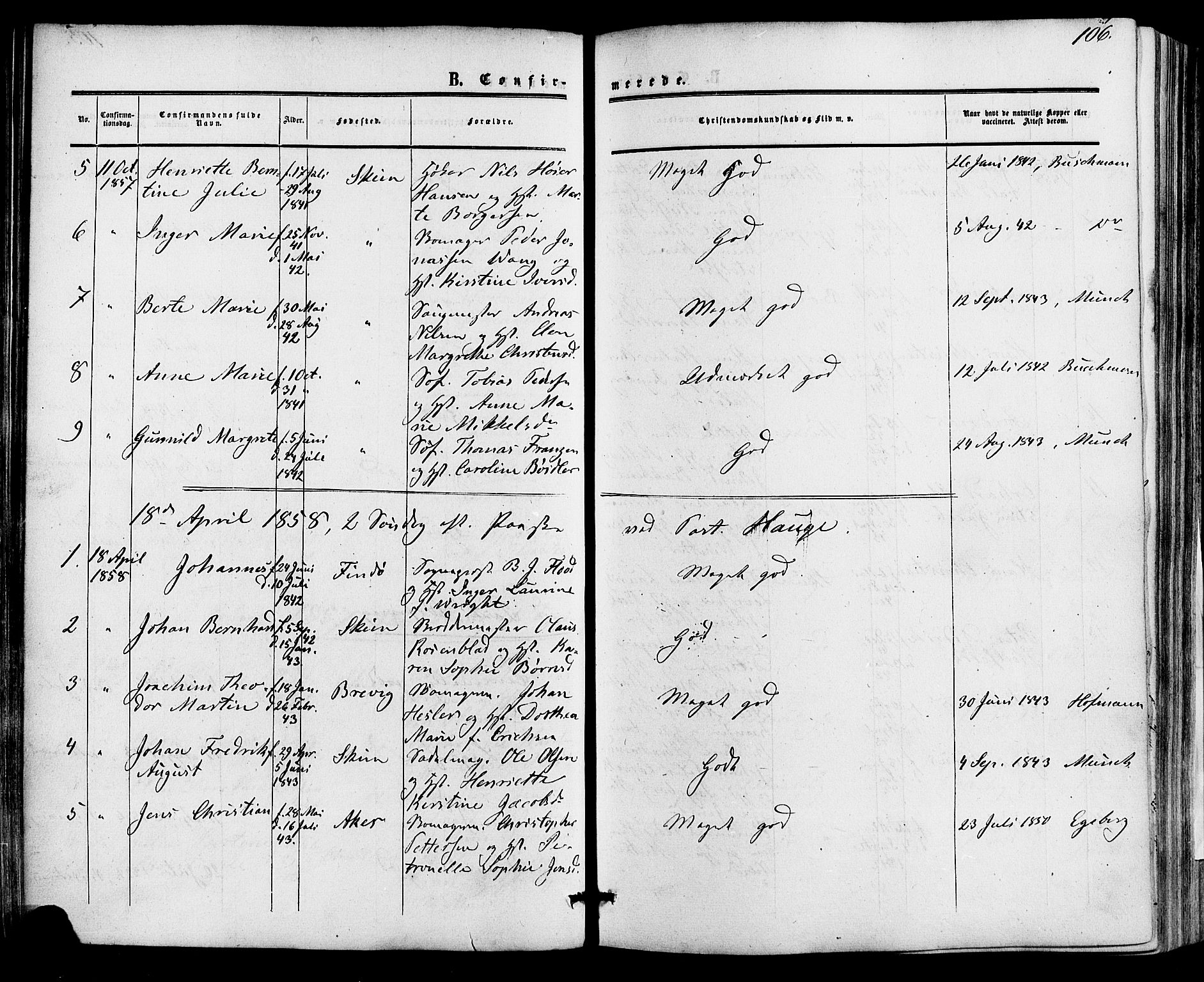 Skien kirkebøker, SAKO/A-302/F/Fa/L0007: Parish register (official) no. 7, 1856-1865, p. 106