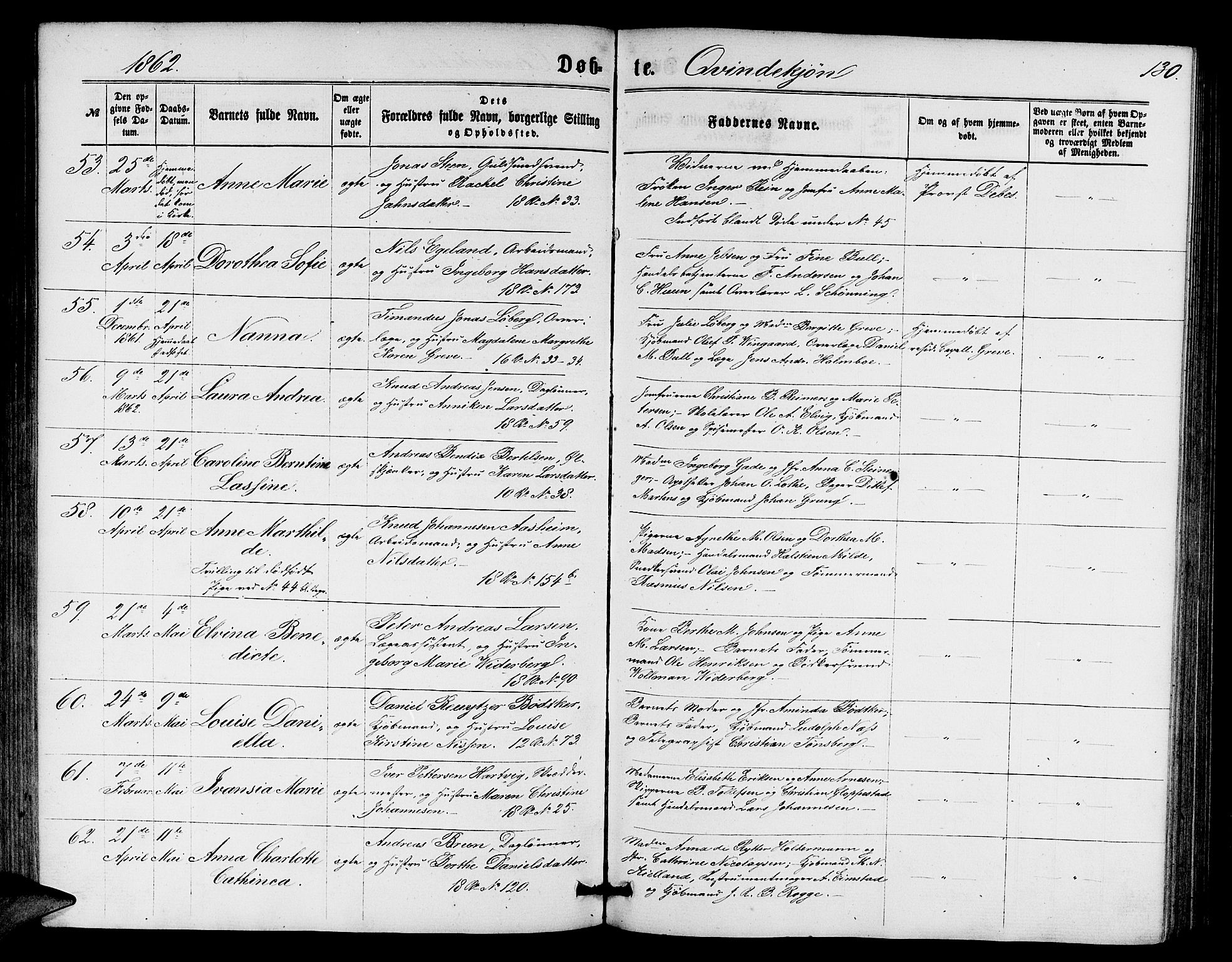 Domkirken sokneprestembete, SAB/A-74801/H/Hab/L0012: Parish register (copy) no. B 5, 1862-1869, p. 130