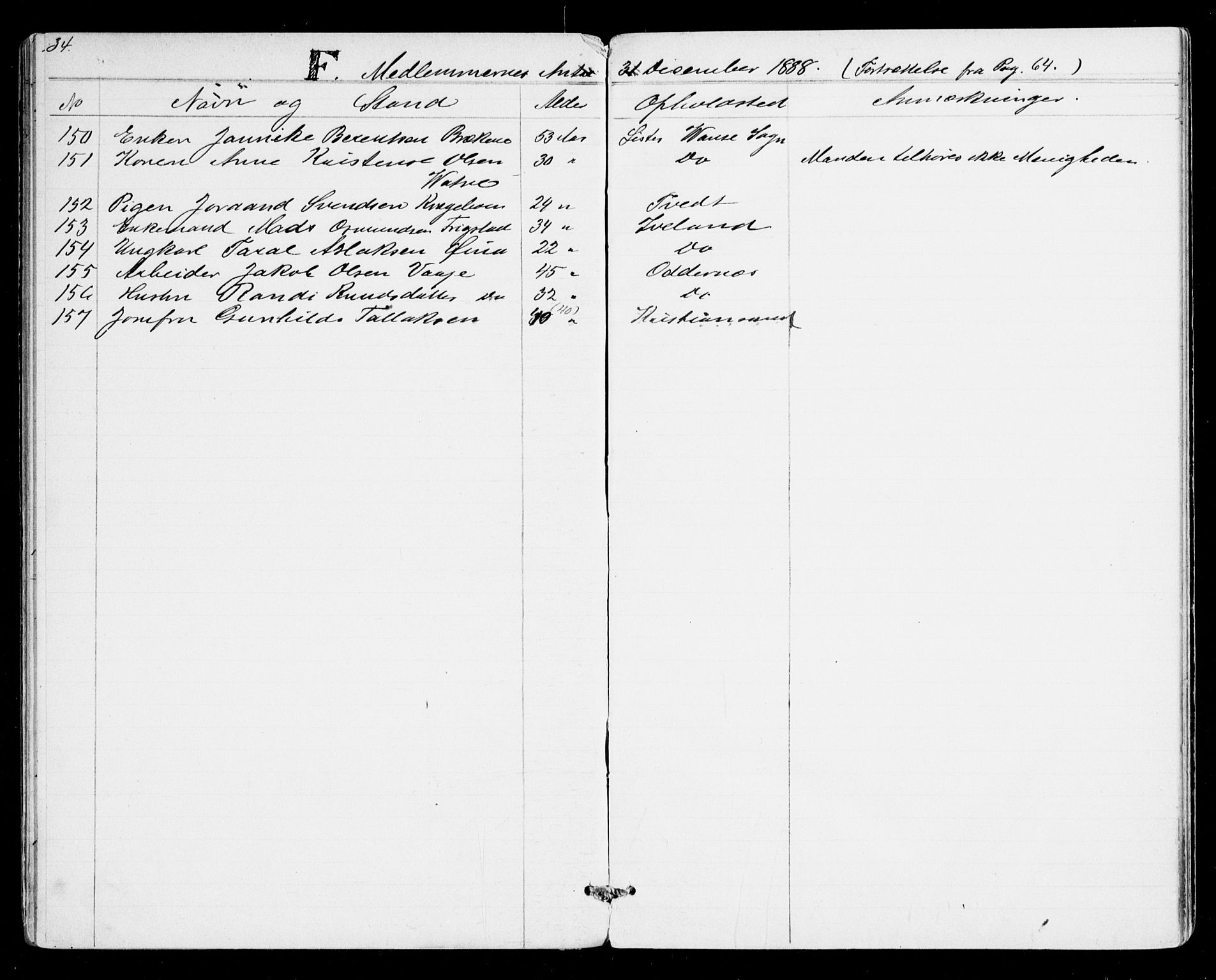 Den evangelisk-lutherske frikirke, Kristiansand, SAK/1292-0017/F/Fa/L0001: Dissenter register no. F 9, 1877-1888, p. 34
