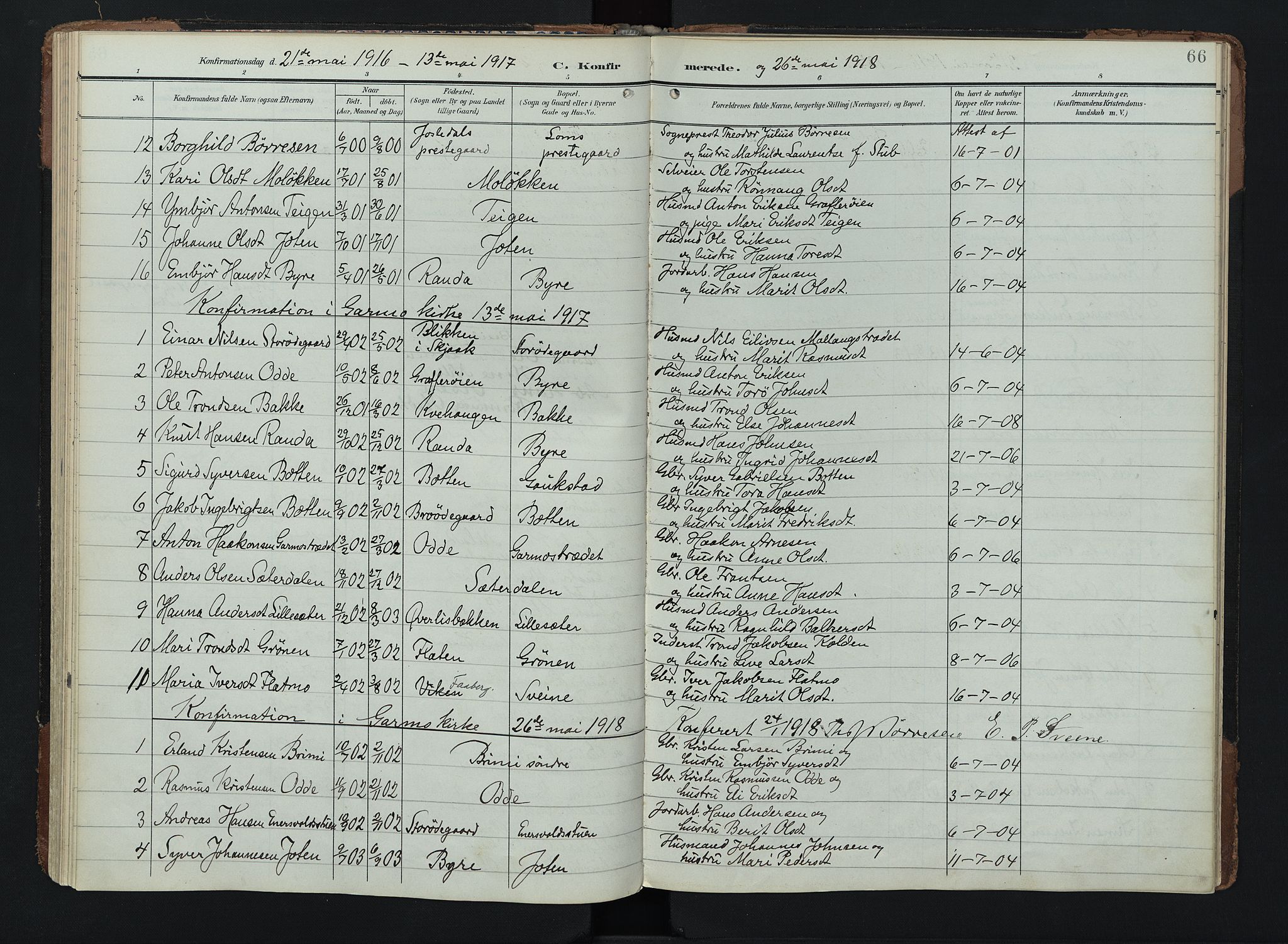 Lom prestekontor, AV/SAH-PREST-070/K/L0011: Parish register (official) no. 11, 1904-1928, p. 66