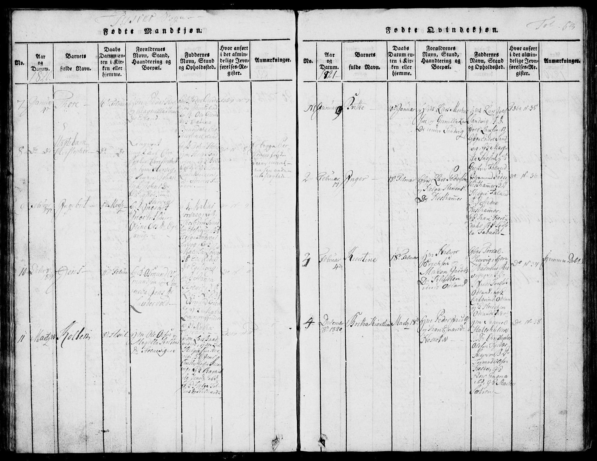 Skjold sokneprestkontor, SAST/A-101847/H/Ha/Hab/L0002: Parish register (copy) no. B 2 /1, 1815-1830, p. 53