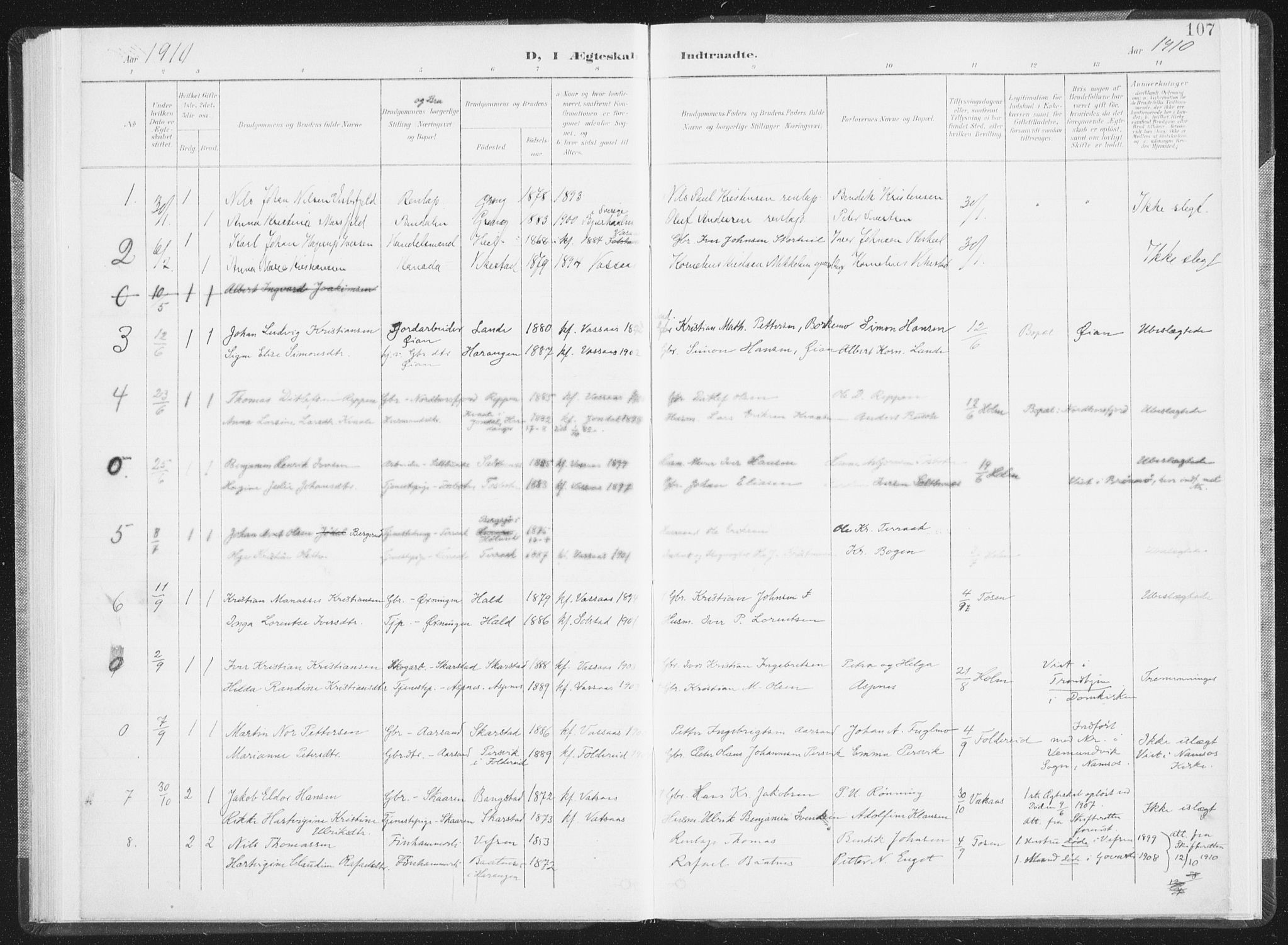 Ministerialprotokoller, klokkerbøker og fødselsregistre - Nordland, AV/SAT-A-1459/810/L0153: Parish register (official) no. 810A12, 1899-1914, p. 107