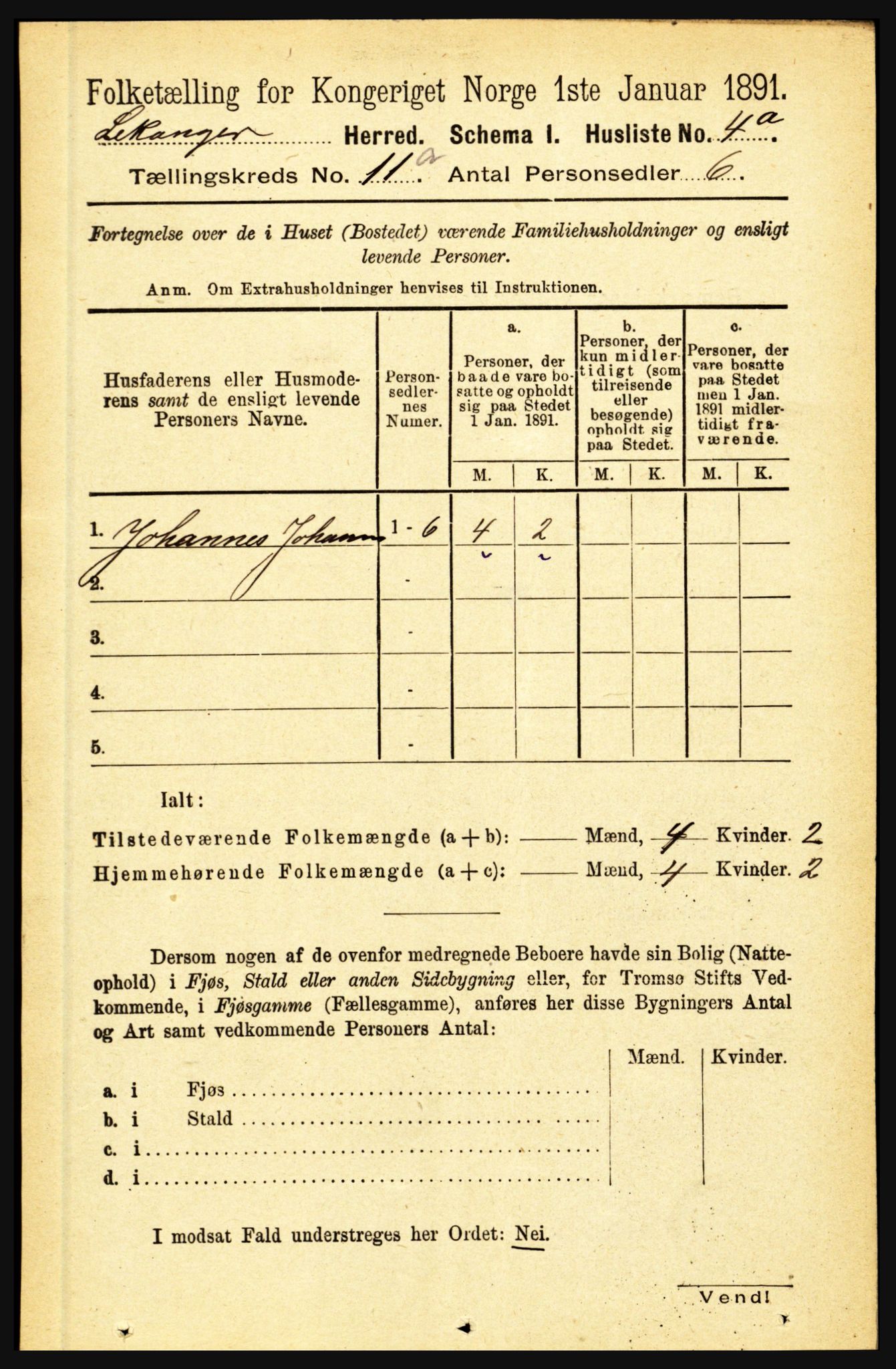 RA, 1891 census for 1419 Leikanger, 1891, p. 1943