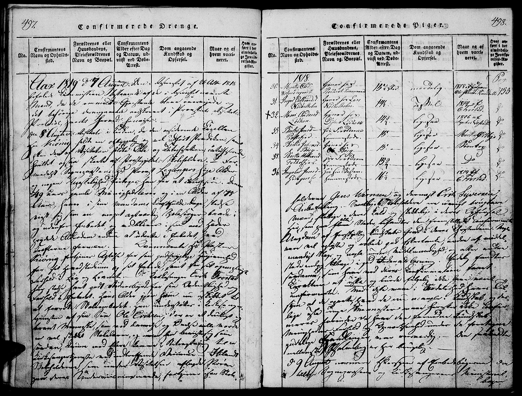 Stange prestekontor, SAH/PREST-002/K/L0008: Parish register (official) no. 8, 1814-1825, p. 497-498