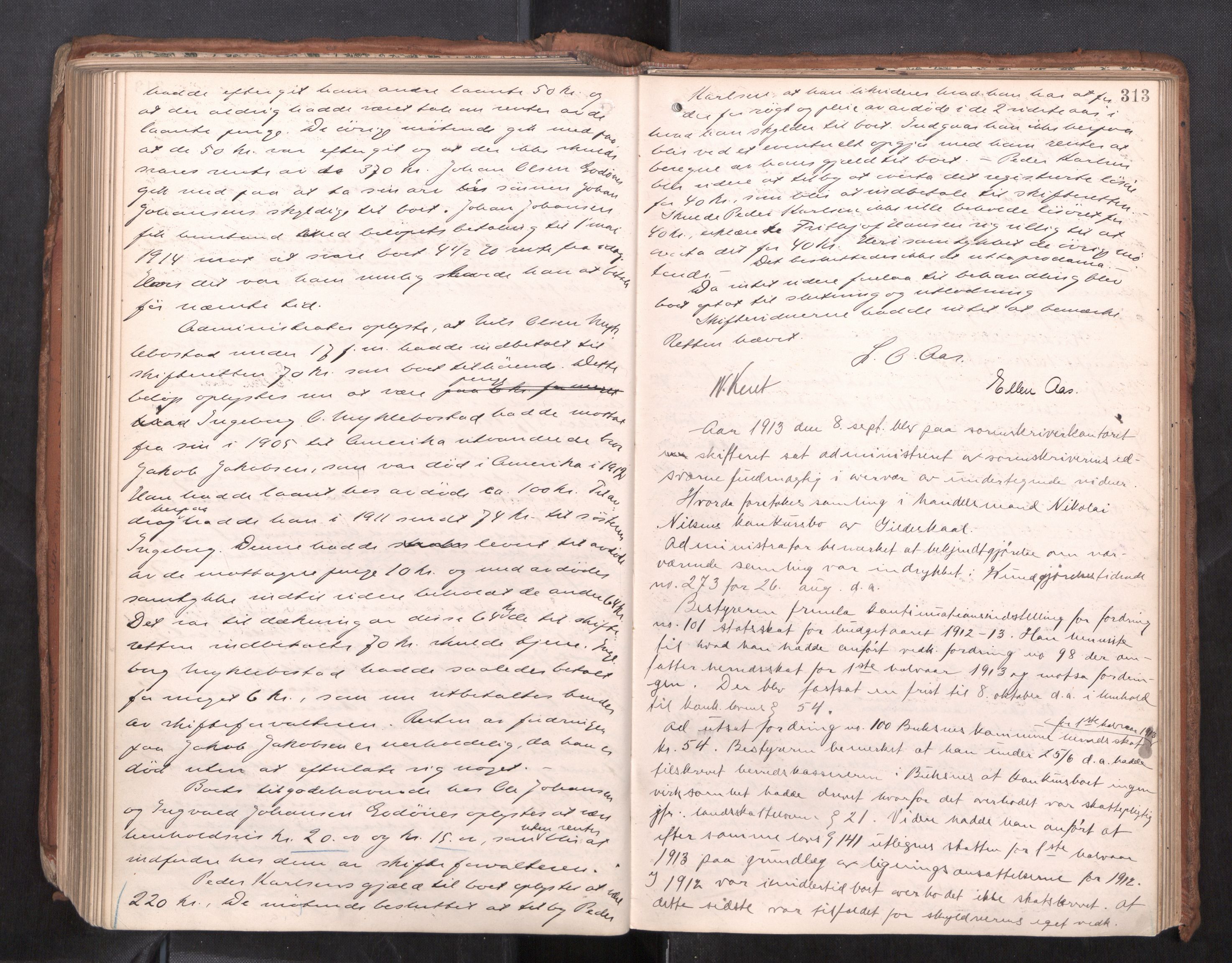 Salten sorenskriveri, AV/SAT-A-4578/1/3/3B/L0012: Skiftebehandlingsprotokoll, 1910-1915, p. 313