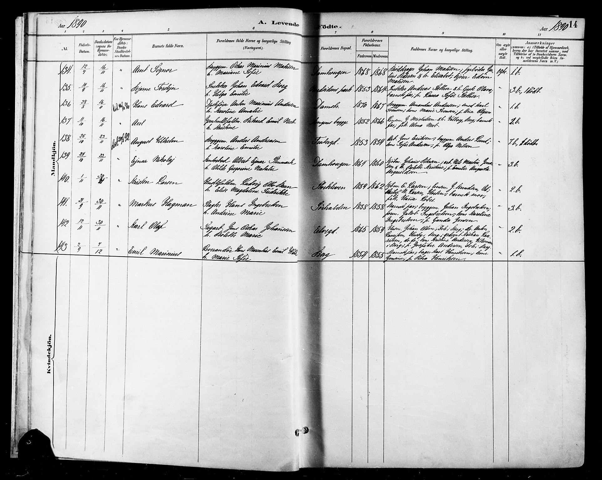 Halden prestekontor Kirkebøker, SAO/A-10909/F/Fa/L0013: Parish register (official) no. I 13, 1890-1906, p. 14